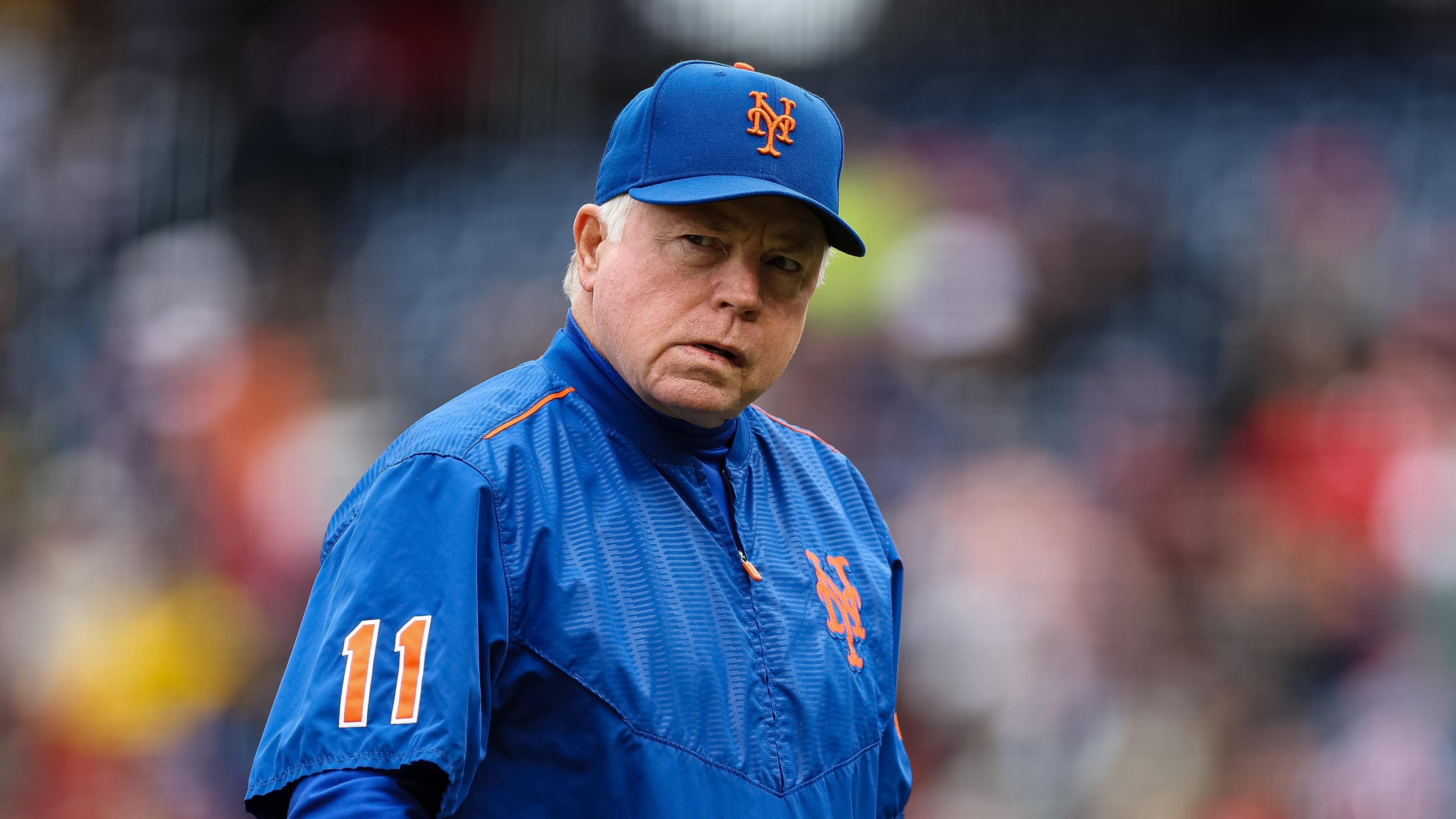 Apr 10, 2022; Washington, District of Columbia, USA; New York Mets manager Buck Showalter (11) looks on against the Washington Nationals during the sixth inning at Nationals Park. Mandatory Credit: Scott Taetsch-USA TODAY Sports / Scott Taetsch-USA TODAY Sports