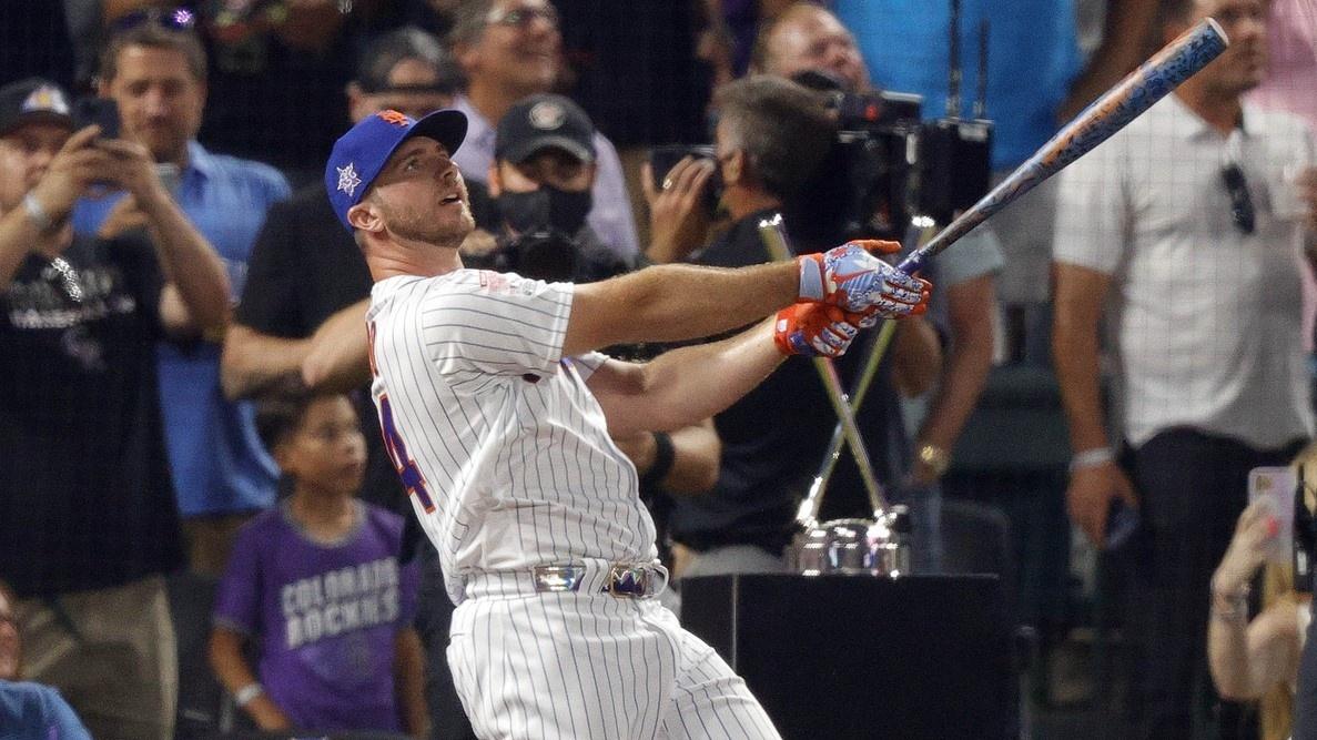 Jul 12, 2021; Denver, CO, USA; New York Mets first baseman Pete Alonso hits during the 2021 MLB Home Run Derby. / Isaiah J. Downing-USA TODAY Sports