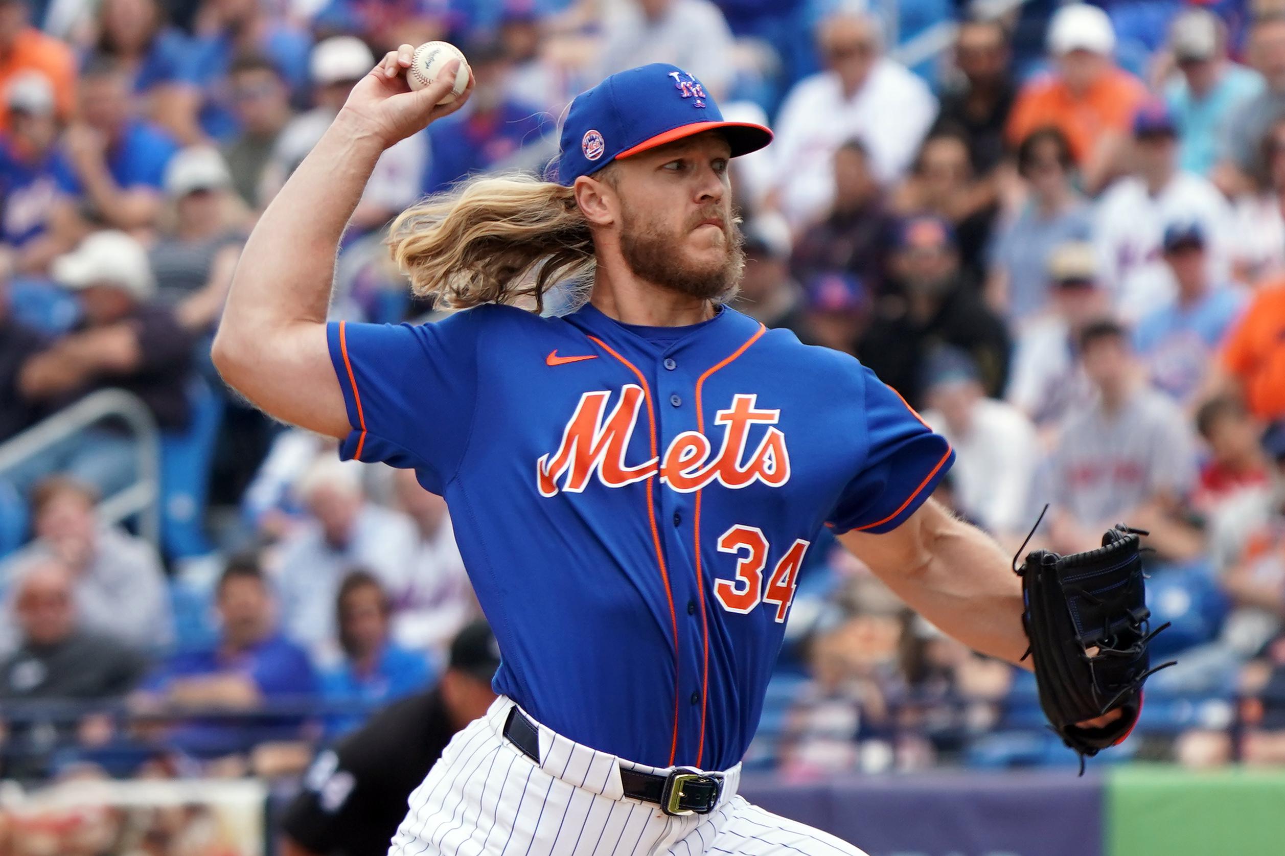Mar 8, 2020; Port St. Lucie, Florida, USA; New York Mets starting pitcher Noah Syndergaard (34) throws in the first inning Houston Astros at Clover Park. / Steve Mitchell-USA TODAY Sports