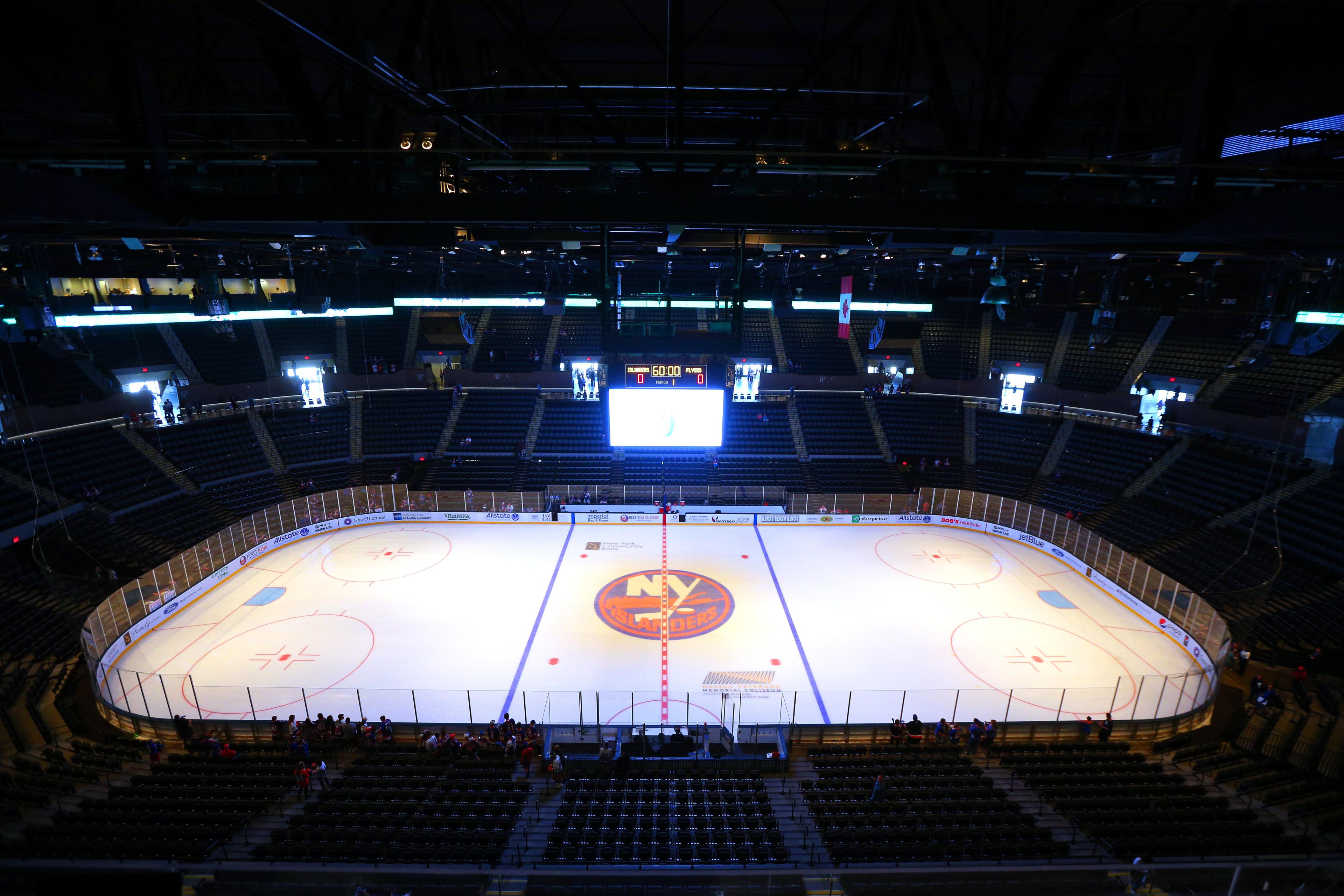 General view of Nassau Coliseum with Islanders logo at center ice / USA TODAY