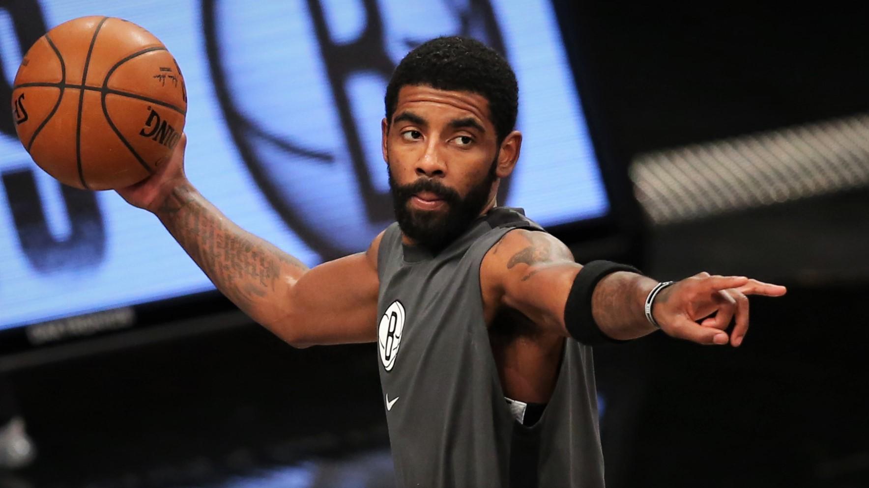 Jan 1, 2021; Brooklyn, New York, USA; Brooklyn Nets point guard Kyrie Irving (11) warms up before a game against the Atlanta Hawks at Barclays Center. Mandatory Credit: Brad Penner-USA TODAY Sports / © Brad Penner-USA TODAY Sports