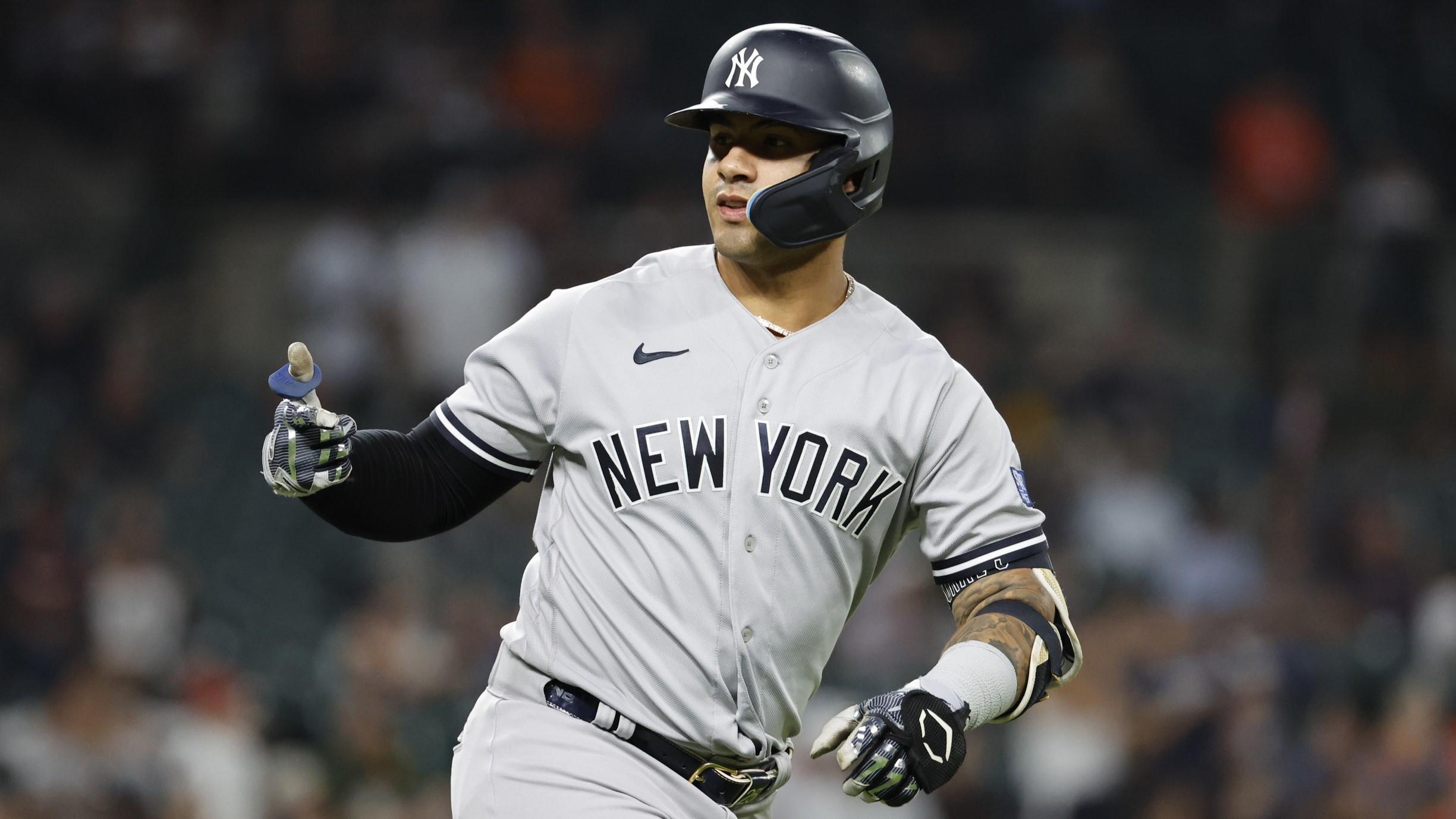 Aug 28, 2023; Detroit, Michigan, USA; New York Yankees second baseman Gleyber Torres (25) celebrates after he hits a home run in the seventh inning against the Detroit Tigers at Comerica Park. / Rick Osentoski-USA TODAY Sports