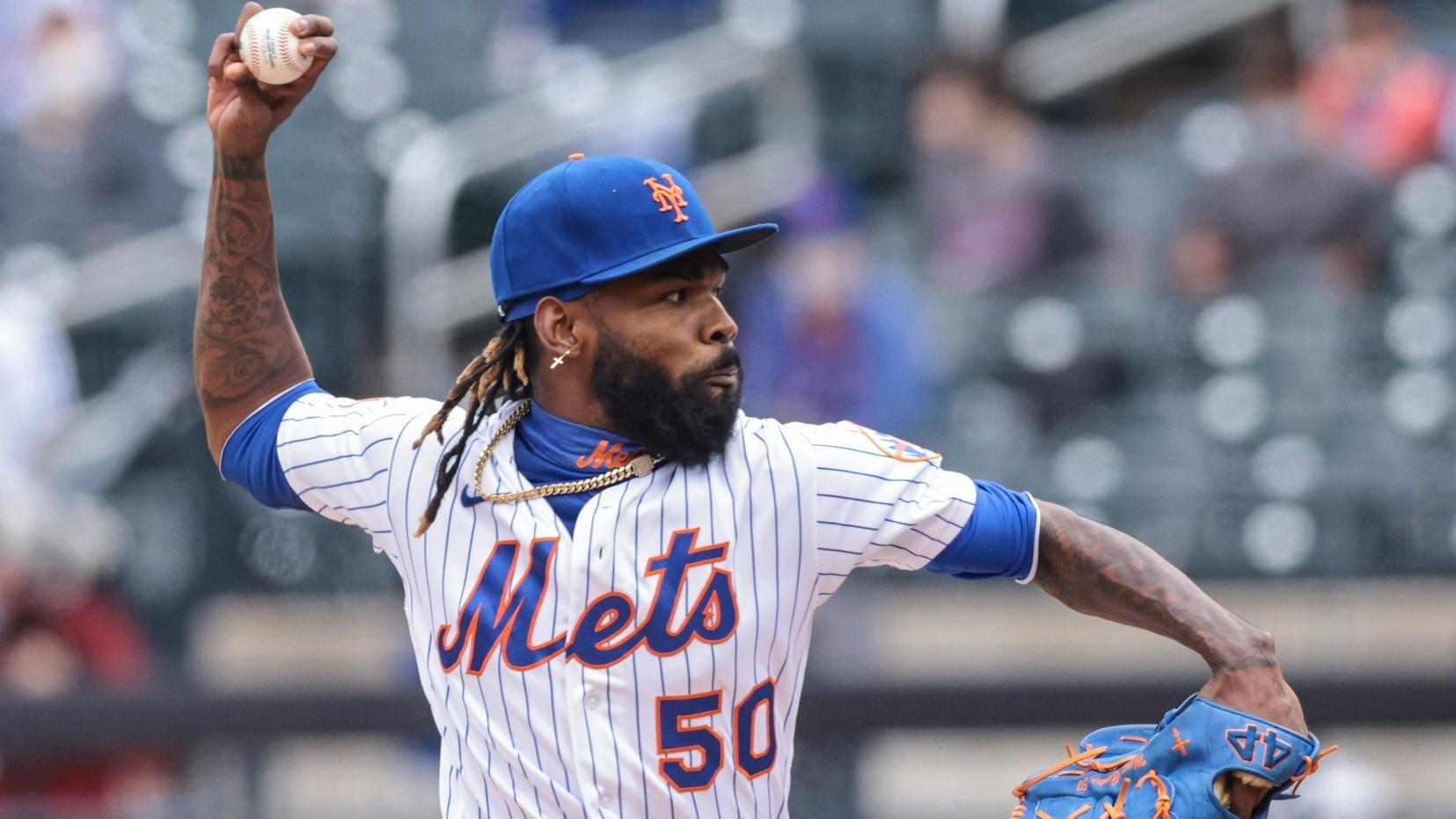 Apr 25, 2021; New York City, New York, USA; New York Mets relief pitcher Miguel Castro (50) delivers a pitch during the eighth inning against the Washington Nationals at Citi Field. / Vincent Carchietta-USA TODAY Sports