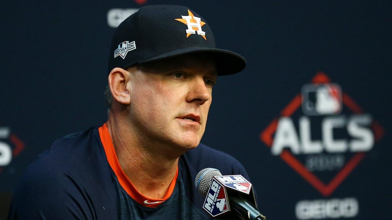 Astros manager AJ Hinch speaks to the media during the 2019 American League Championship Series. / Troy Taormina-USA TODAY Sports