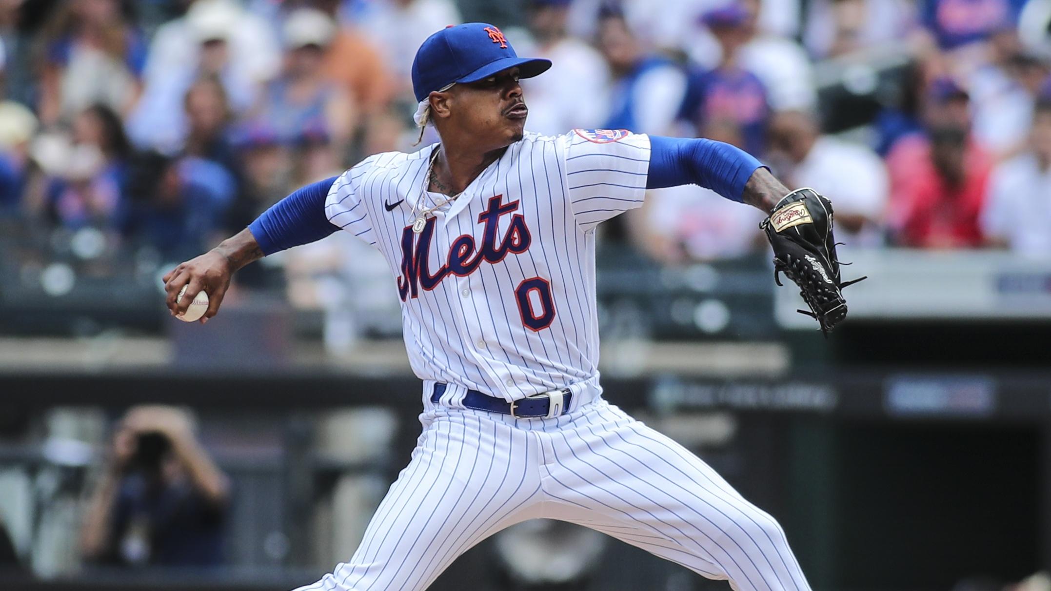 Jun 27, 2021; New York City, New York, USA; New York Mets pitcher Marcus Stroman (0) pitches in the first inning against the Philadelphia Phillies at Citi Field. / © Wendell Cruz-USA TODAY Sports