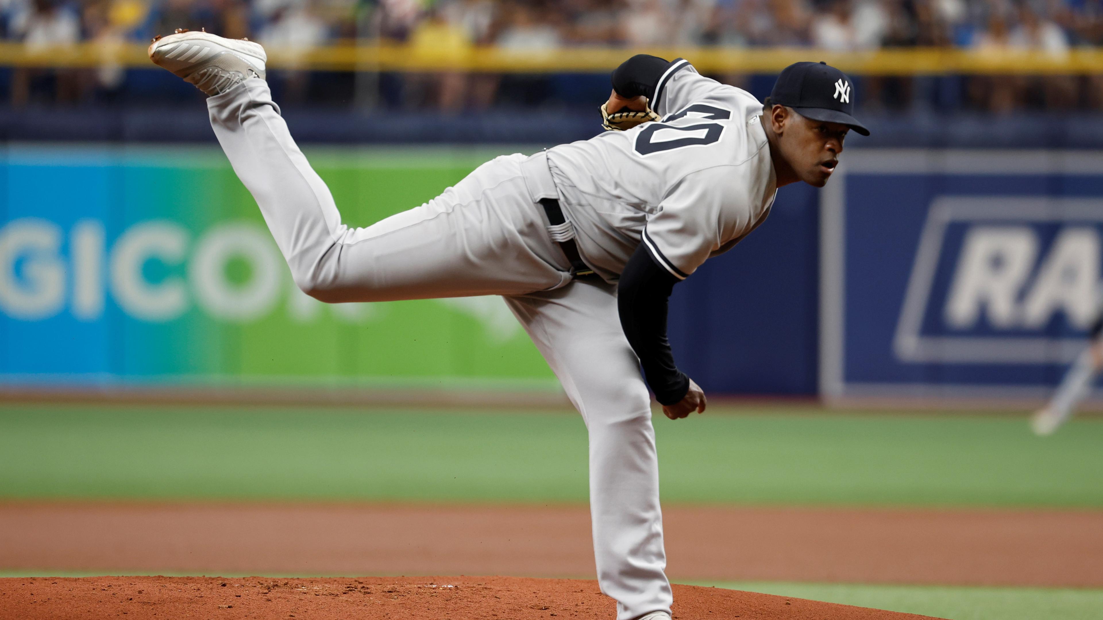 New York Yankees starting pitcher Luis Severino (40) throws a pitch during the first inning against the Tampa Bay Rays at Tropicana Field. / Kim Klement-USA TODAY Sports
