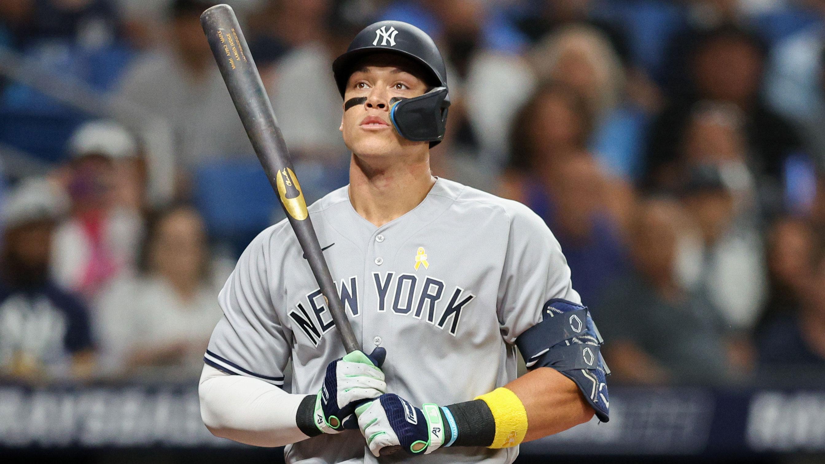 Sep 2, 2022; St. Petersburg, Florida, USA; New York Yankees right fielder Aaron Judge (99) at bat against the Tampa Bay Rays in the first inning at Tropicana Field. / Nathan Ray Seebeck-USA TODAY Sports