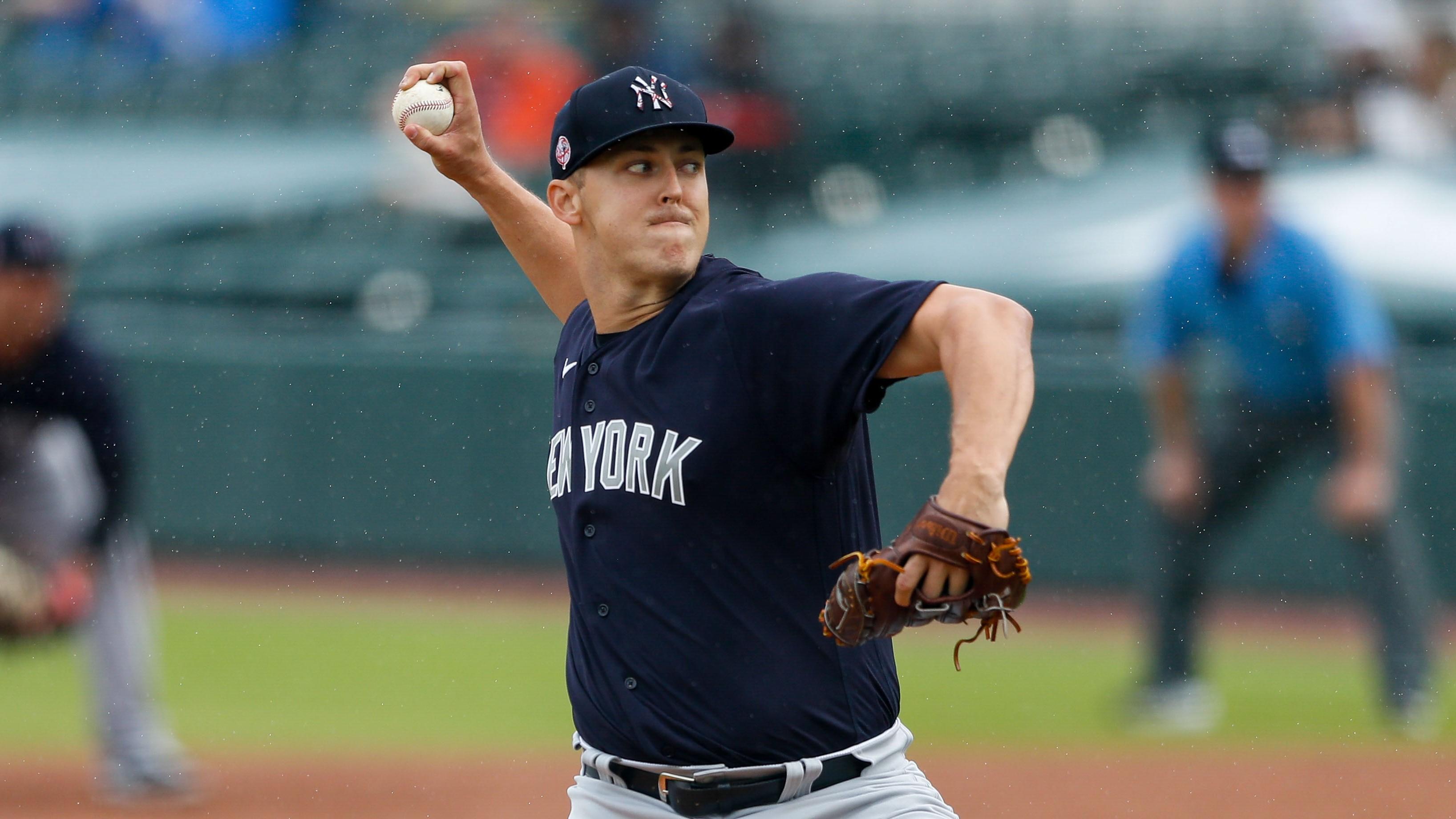 Mar 6, 2021; Bradenton, Florida, USA; New York Yankees starting pitcher Jameson Taillon (50) pitches in the second inning during spring training at LECOM Park. Mandatory Credit: Nathan Ray Seebeck-USA TODAY Sports / Nathan Ray Seebeck-USA TODAY Sports
