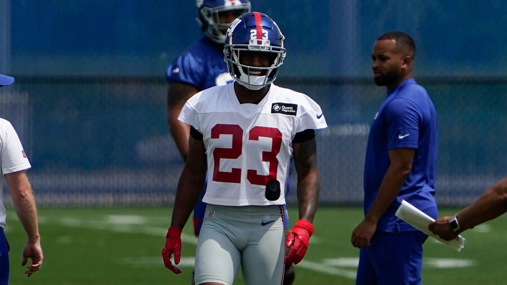 New York Giants defensive back Logan Ryan (23) warms up on the first day of Giants minicamp at Quest Diagnostics Training Center on Tuesday, June 8, 2021, in East Rutherford. Nyg Minicamp / Danielle Parhizkaran/NorthJersey.com via Imagn Content Services, LLC