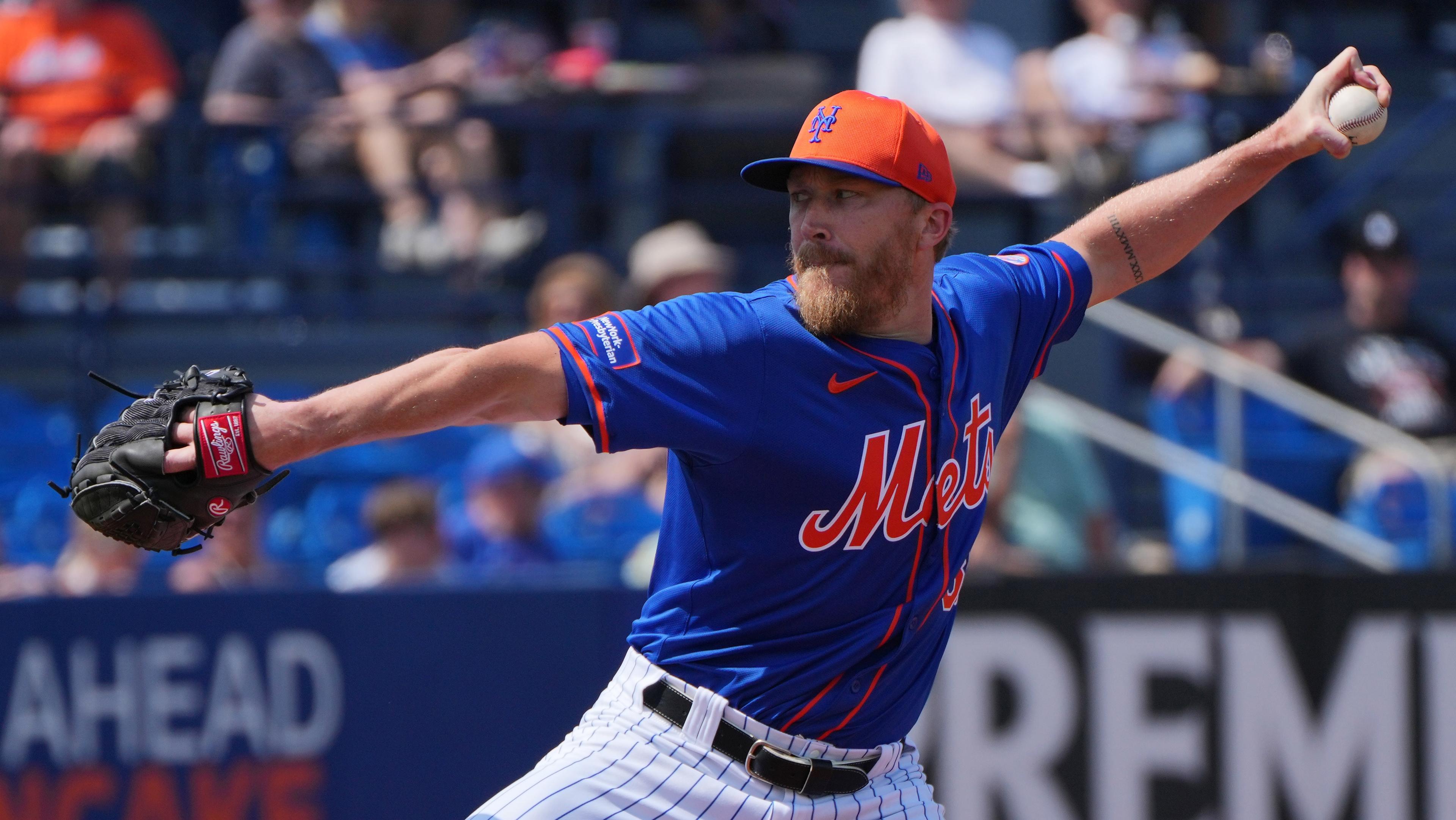 Mar 10, 2024; Port St. Lucie, Florida, USA; New York Mets relief pitcher Jake Diekman (30) pitches in the sixth inning against the Detroit Tigers at Clover Park. / Jim Rassol - USA TODAY Sports
