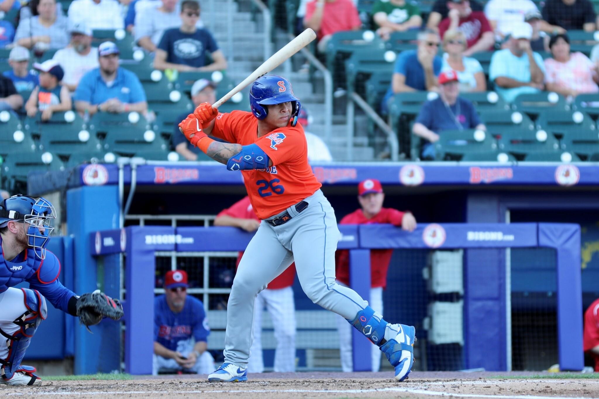 Francisco Alvarez at the plate on the road in Buffalo with Syracuse Mets. / Lauren Haak/Buffalo Bisons