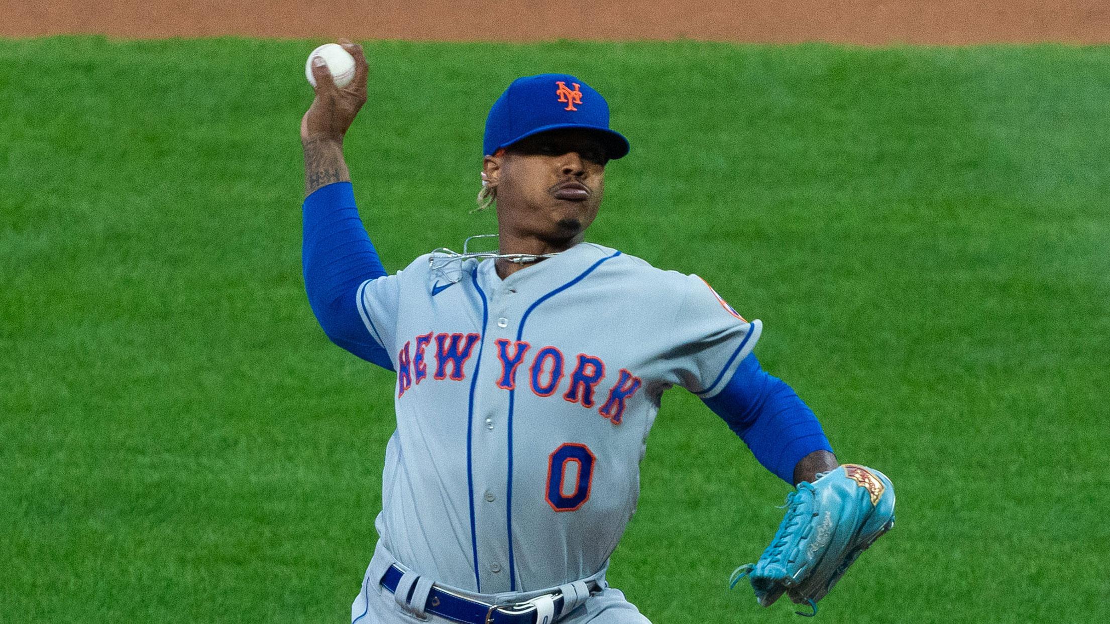 Apr 6, 2021; Philadelphia, Pennsylvania, USA; New York Mets starting pitcher Marcus Stroman (0) pitches during the first inning against the Philadelphia Phillies at Citizens Bank Park. / Bill Streicher-USA TODAY Sports