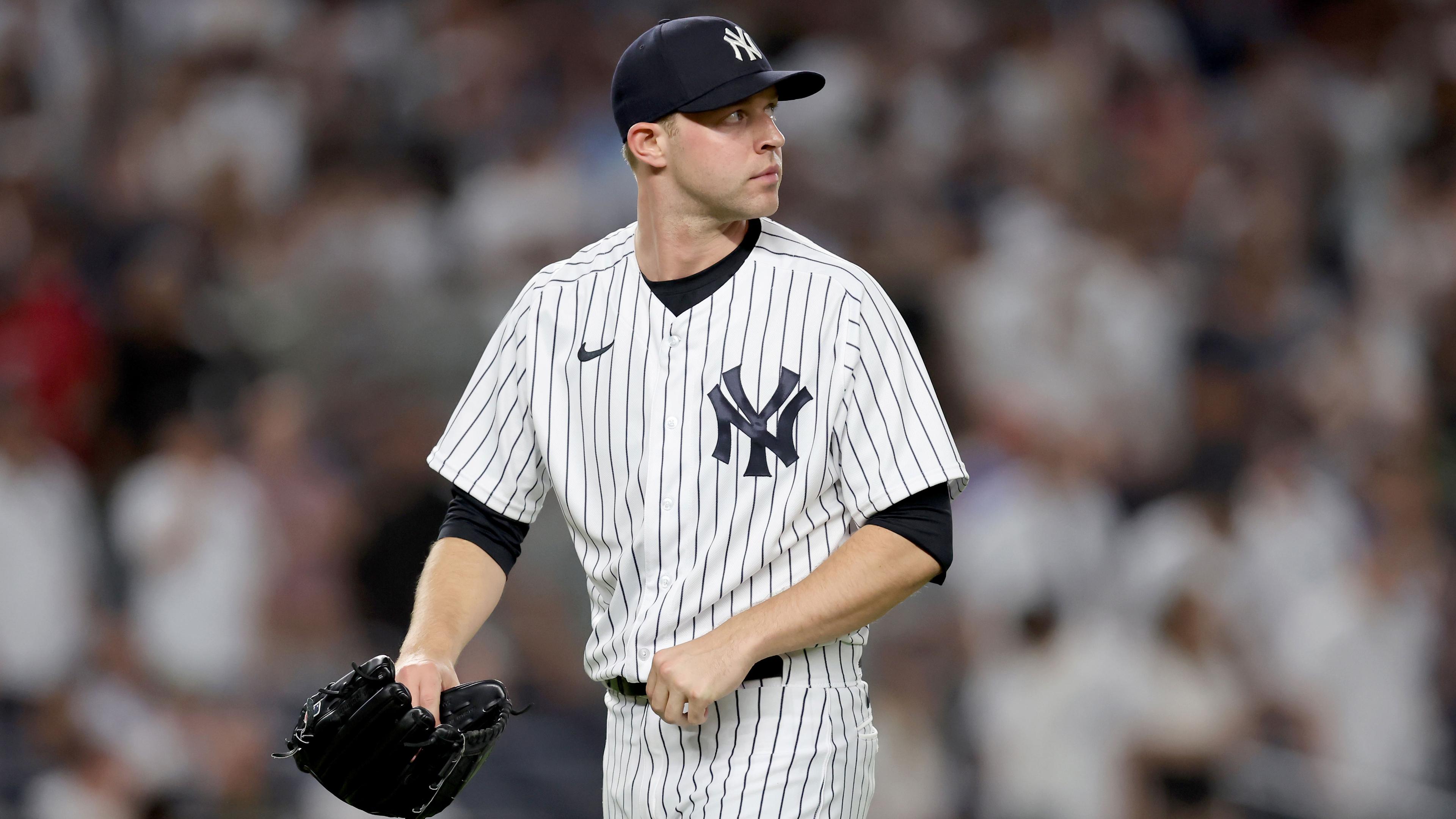 Jul 15, 2022; Bronx, New York, USA; New York Yankees relief pitcher Michael King (34) reacts during the eleventh inning against the Boston Red Sox at Yankee Stadium. / Brad Penner-USA TODAY Sports