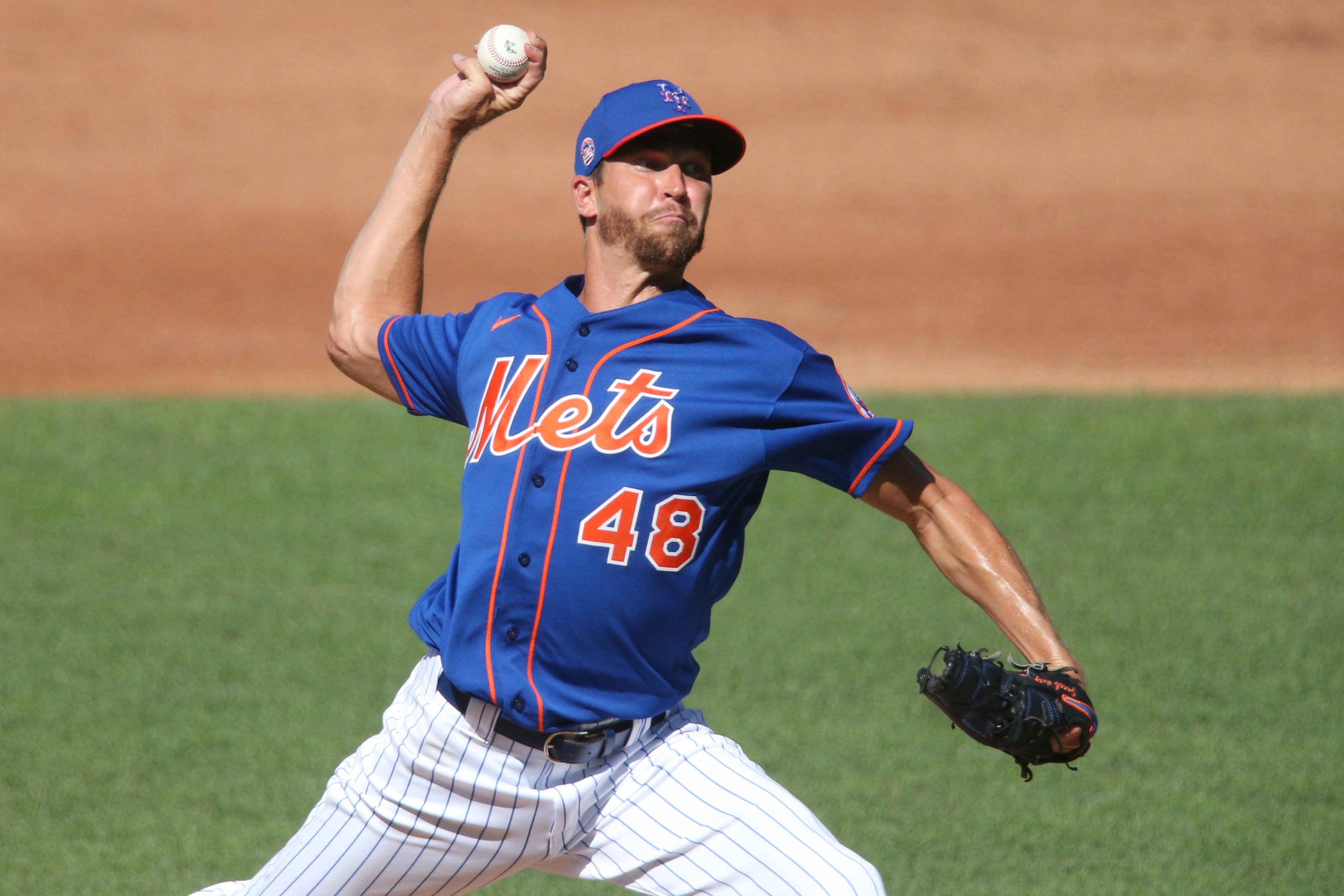 Jacob deGrom pitches during the Mets' sim game. Credit: Brad Penner/USA TODAY Sports / Brad Penner/USA TODAY Sports