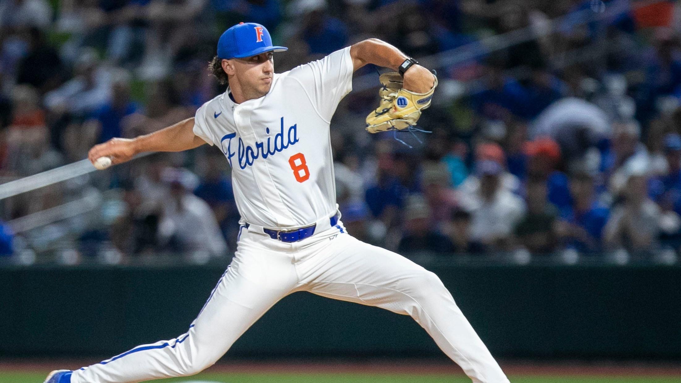 Gators pitcher Brandon Sproat (8) was the starter against South Carolina in Game 1 of NCAA Super Regionals, Friday, June 9, 2023, at Condron Family Ballpark in Gainesville, Florida / Cyndi Chambers - USA TODAY NETWORK