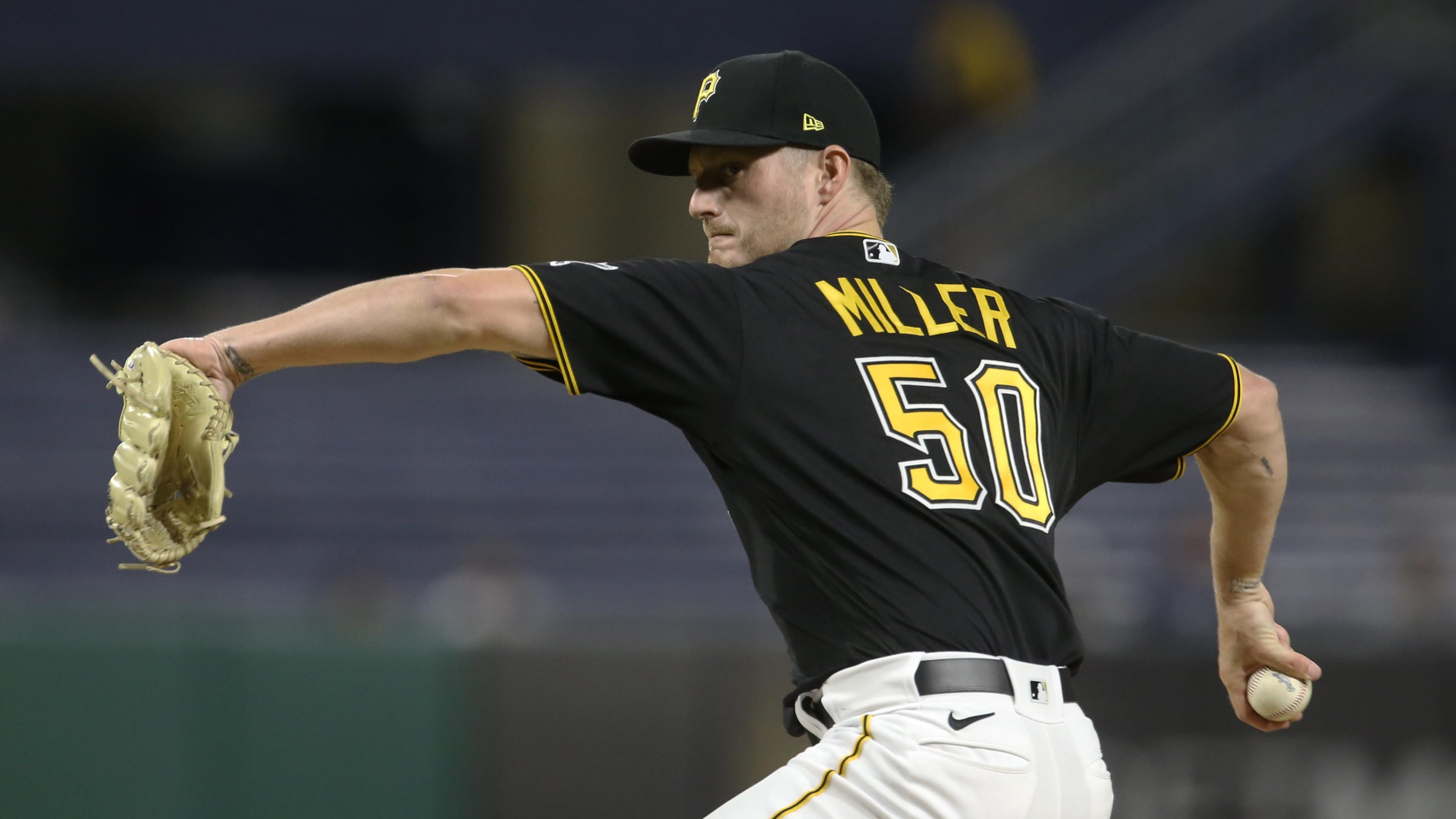 Sep 7, 2021; Pittsburgh, Pennsylvania, USA; Pittsburgh Pirates relief pitcher Shelby Miller (50) pitches against the Detroit Tigers during the fifth inning at PNC Park. Mandatory Credit: Charles LeClaire-USA TODAY Sports / Charles LeClaire-USA TODAY Sports