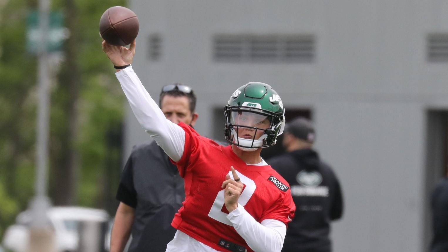 The new Jets quarterback Zach Wilson at the NY Jets rookie mini camp in Florham Park, NJ on May 7, 2021. / Chris Pedota, NorthJersey.com