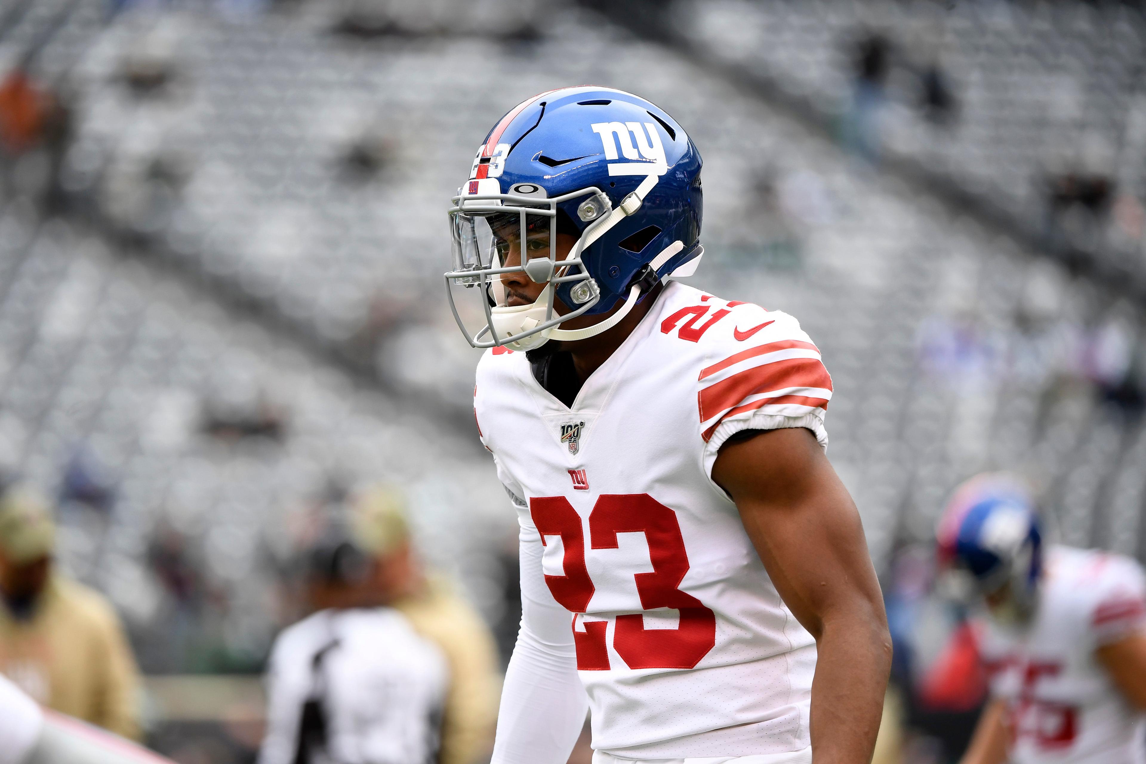 New York Giants cornerback Sam Beal (23) warms up before his Giants debut against the New York Jets on Sunday, Nov. 10, 2019, in East Rutherford. Nyg Vs Nyj Week 10 / © Danielle Parhizkaran/NorthJersey.com, North Jersey Record via Imagn Content Services, LLC