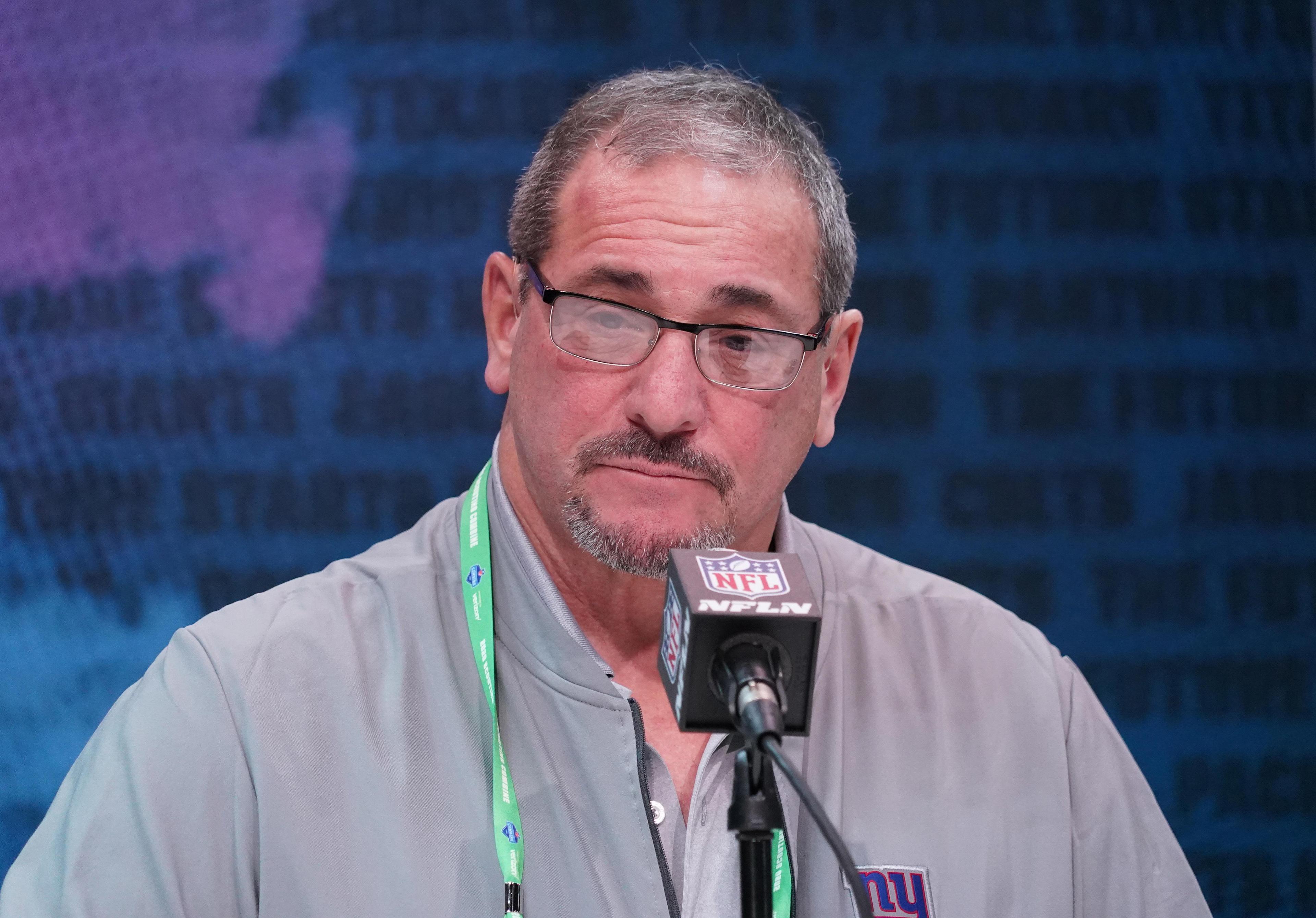 Feb 25, 2020; Indianapolis, Indiana, USA; New York Giants general manager Dave Gettleman during the NFL Scouting Combine at the Indiana Convention Center. Mandatory Credit: Kirby Lee-USA TODAY Sports / © Kirby Lee-USA TODAY Sports