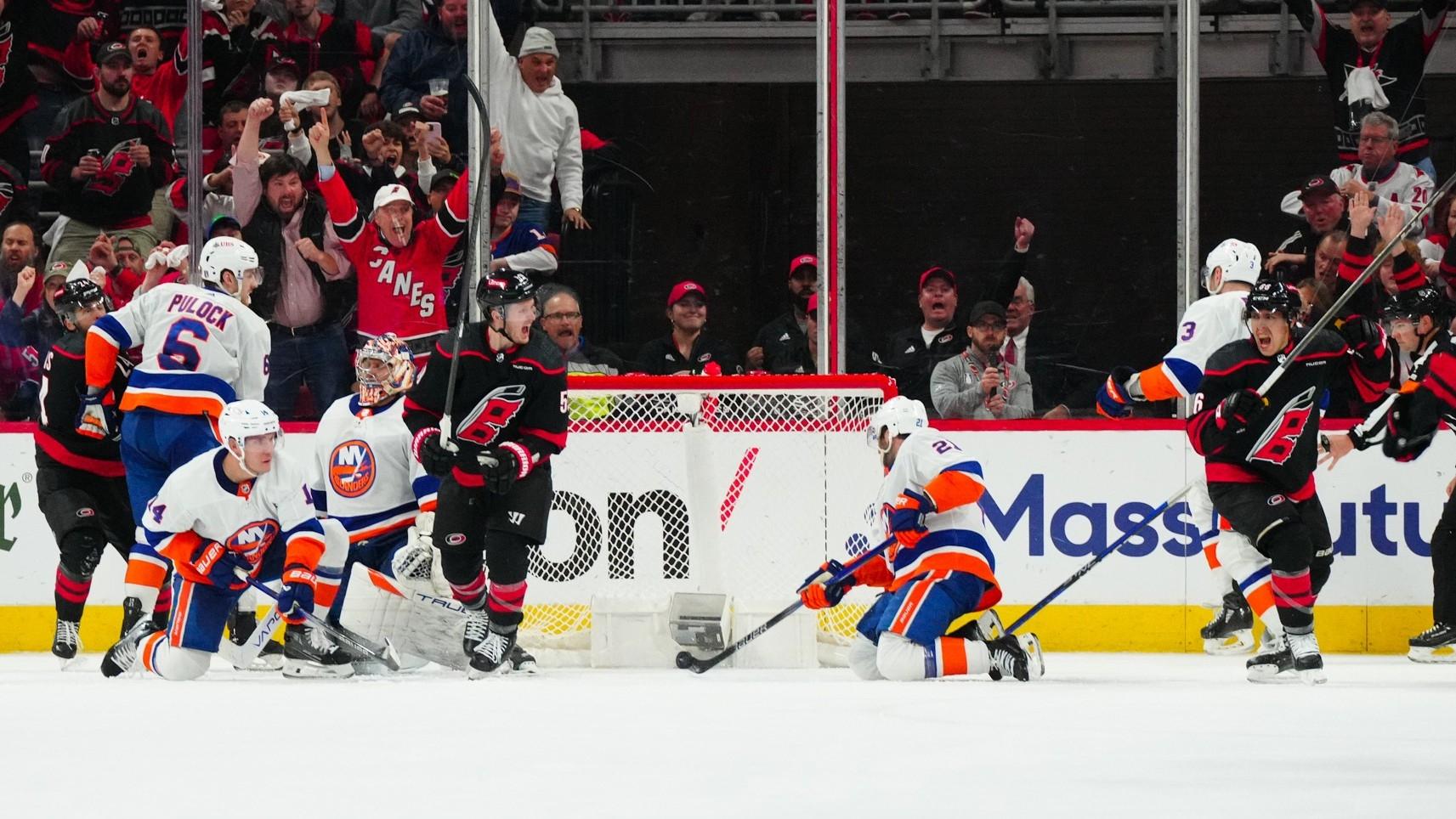 Carolina Hurricanes left wing Teuvo Teravainen (86) celebrates his goal against the New York Islanders during the second period in game two of the first round of the 2024 Stanley Cup Playoffs at PNC Arena. / James Guillory-USA TODAY Sports