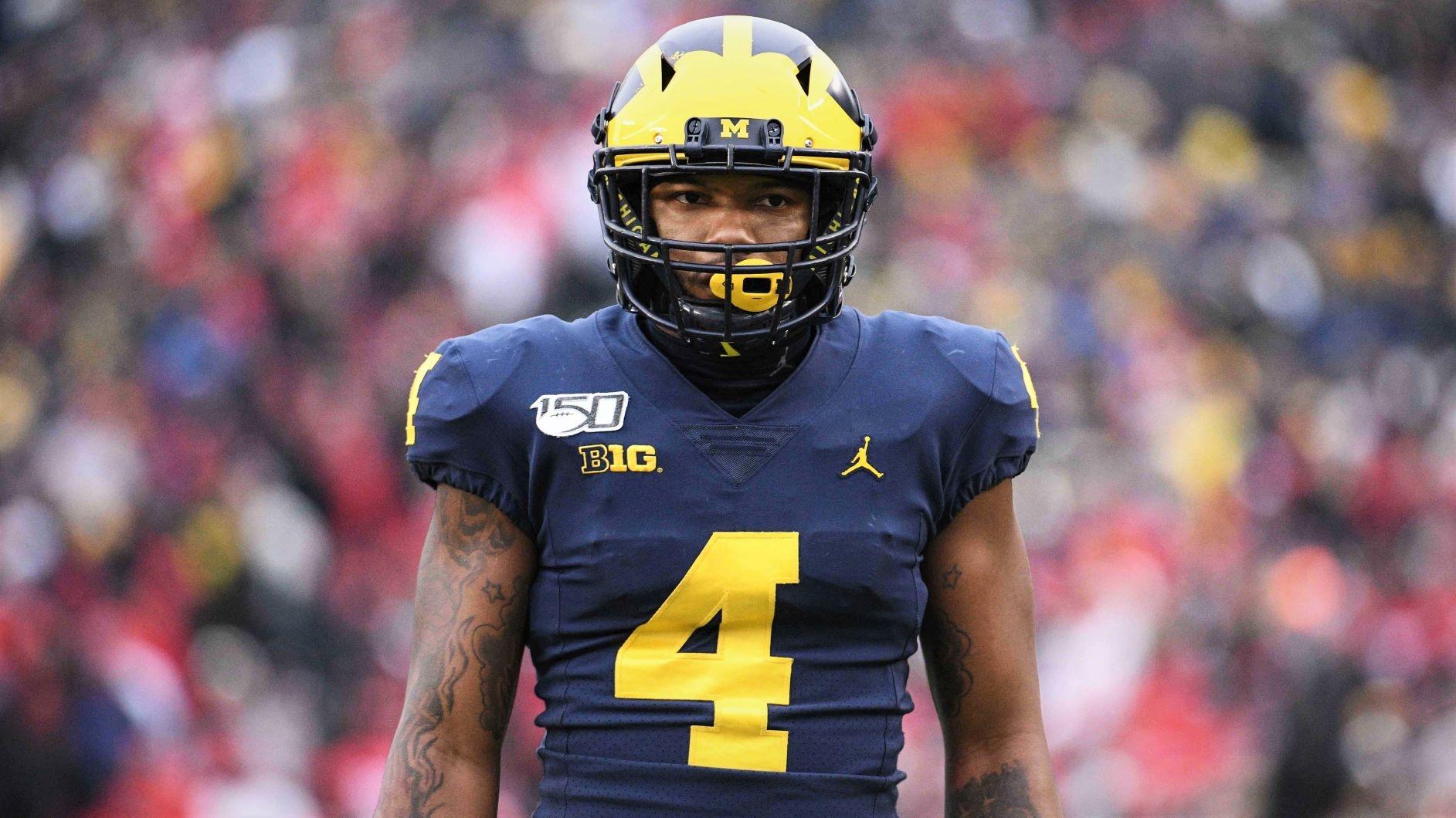 Nov 30, 2019; Ann Arbor, MI, USA; Michigan Wolverines wide receiver Nico Collins (4) during the game against the Ohio State Buckeyes at Michigan Stadium. Mandatory Credit: Tim Fuller-USA TODAY Sports / © Tim Fuller-USA TODAY Sports