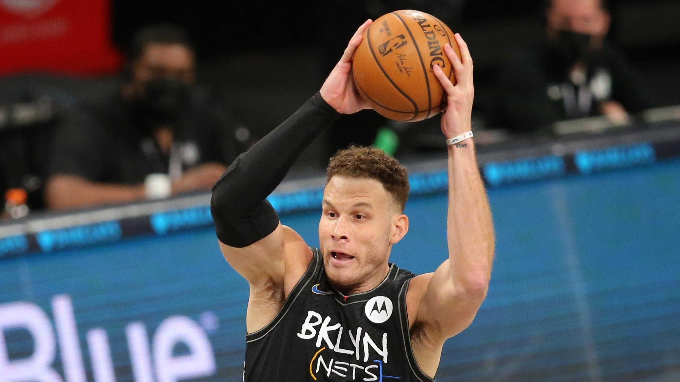 Mar 21, 2021; Brooklyn, New York, USA; Brooklyn Nets power forward Blake Griffin (2) controls the ball against the Washington Wizards during the first quarter at Barclays Center. Mandatory Credit: Brad Penner-USA TODAY Sports / © Brad Penner-USA TODAY Sports