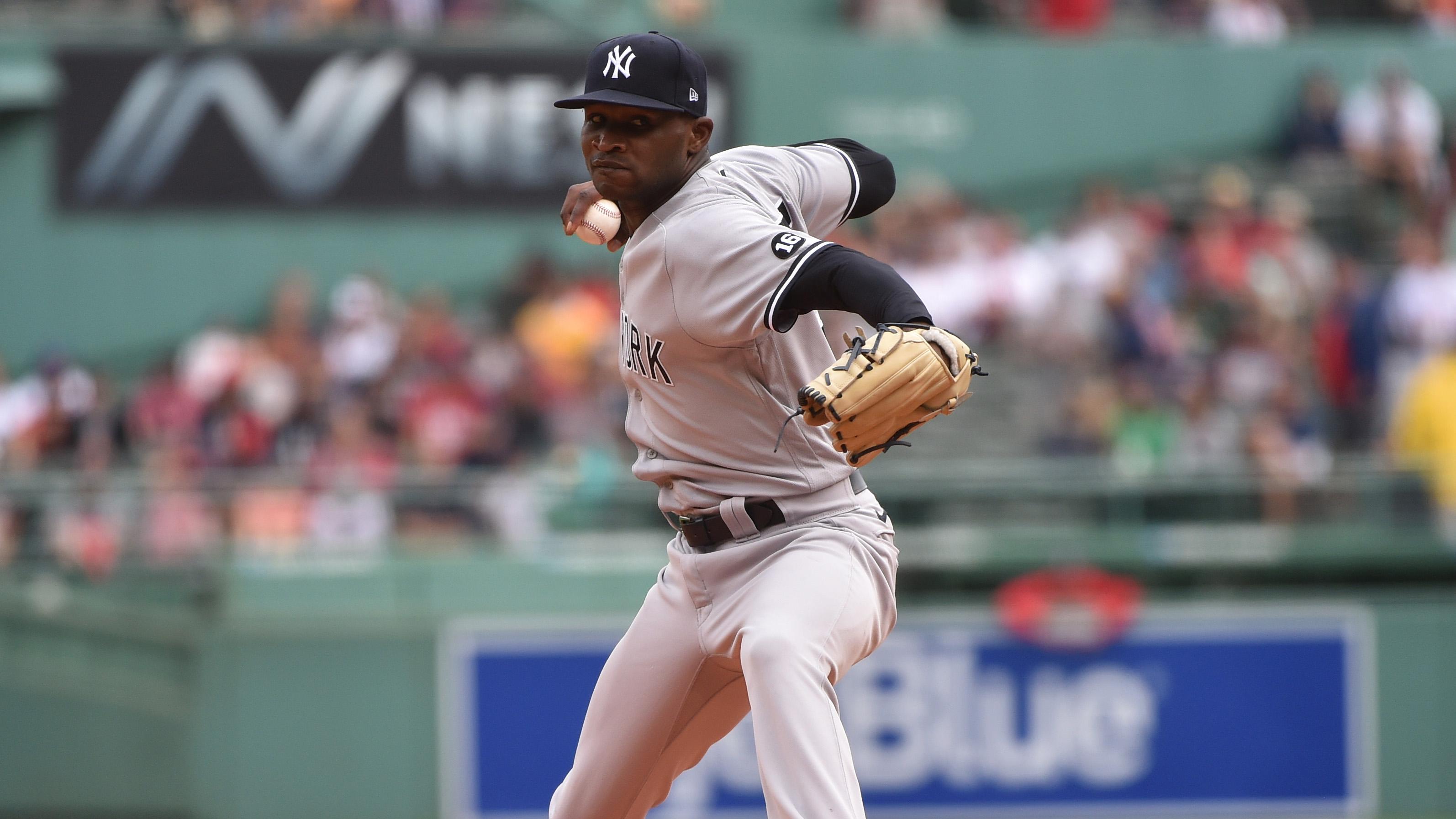 New York Yankees starting pitcher Domingo German (55) pitches during the first inning against the Boston Red Sox at Fenway Park. / Bob DeChiara-USA TODAY Sports