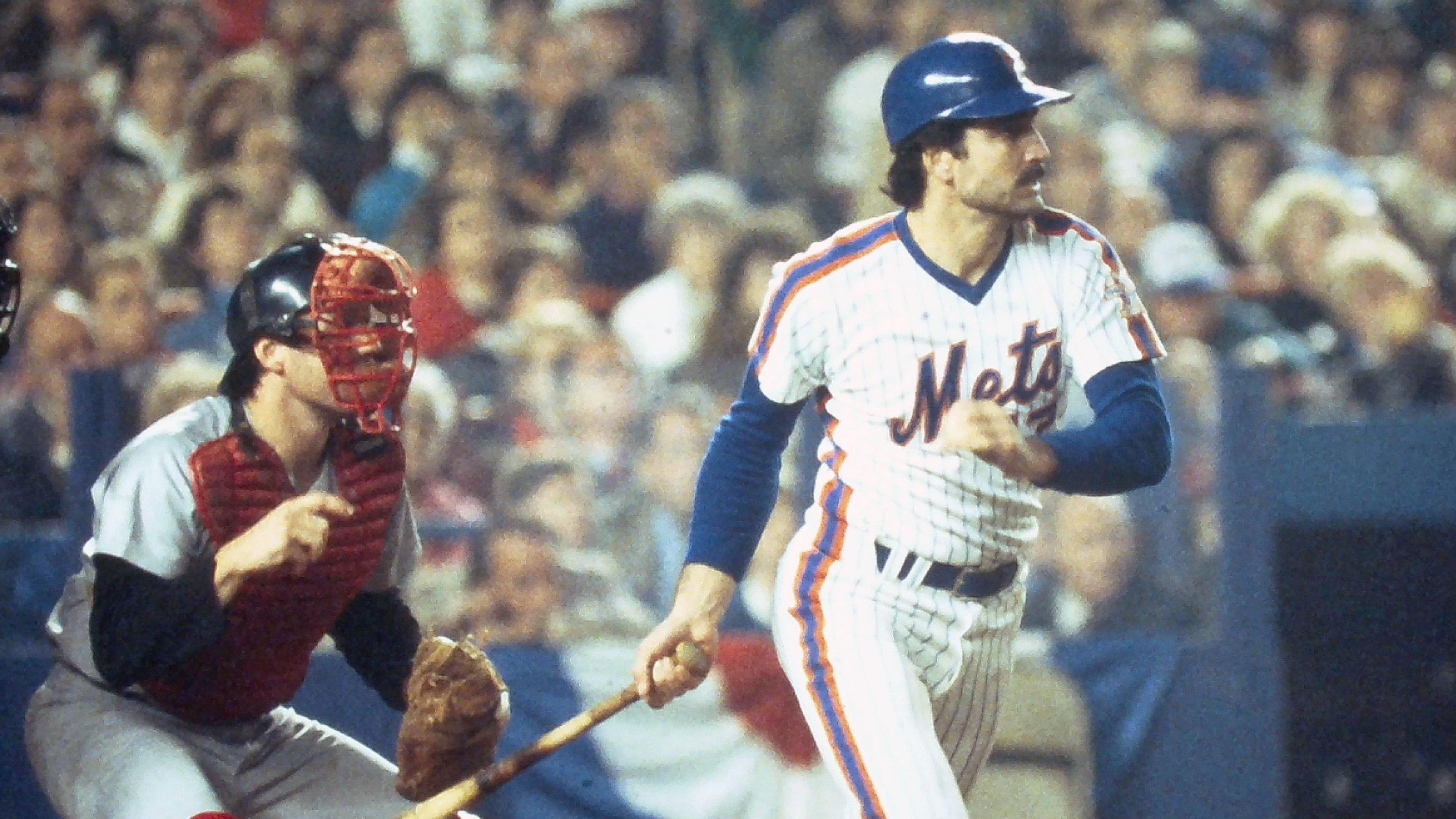 Keith Hernandez hits an RBI single in the sixth inning scoring Mookie Wilson and Lee Mazzilli cutting the Red Sox lead to 3-2 in Game 7 of the World Series at Shea Stadium Oct. 27, 1986 / Frank Becerra Jr/USA TODAY / USA TODAY NETWORK