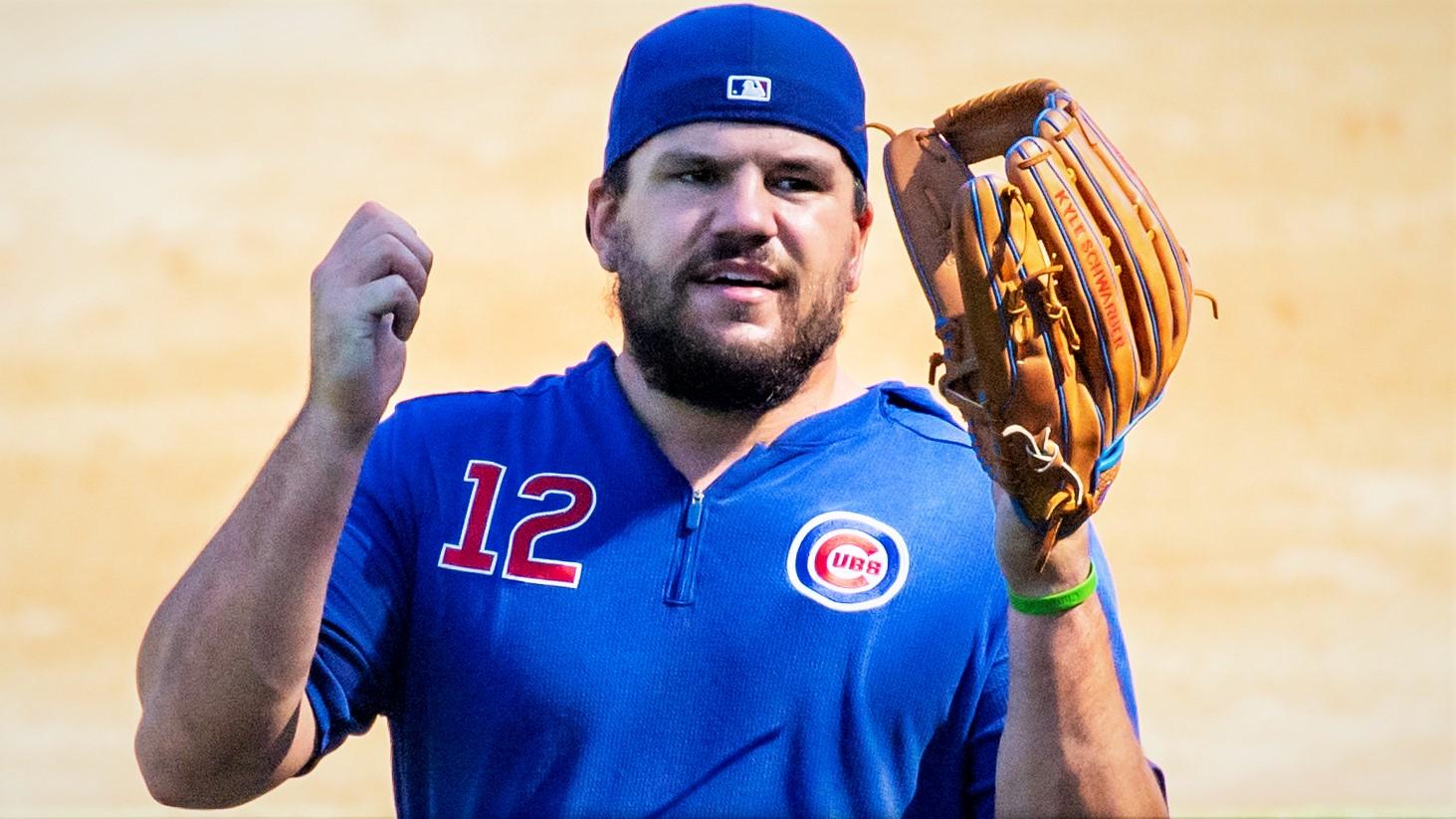 Jul 3, 2020; Chicago, Illinois, United States; Chicago Cubs left fielder Kyle Schwarber (12) during workouts at Wrigley Field. Mandatory Credit: Patrick Gorski-USA TODAY Sports / © Patrick Gorski-USA TODAY Sports
