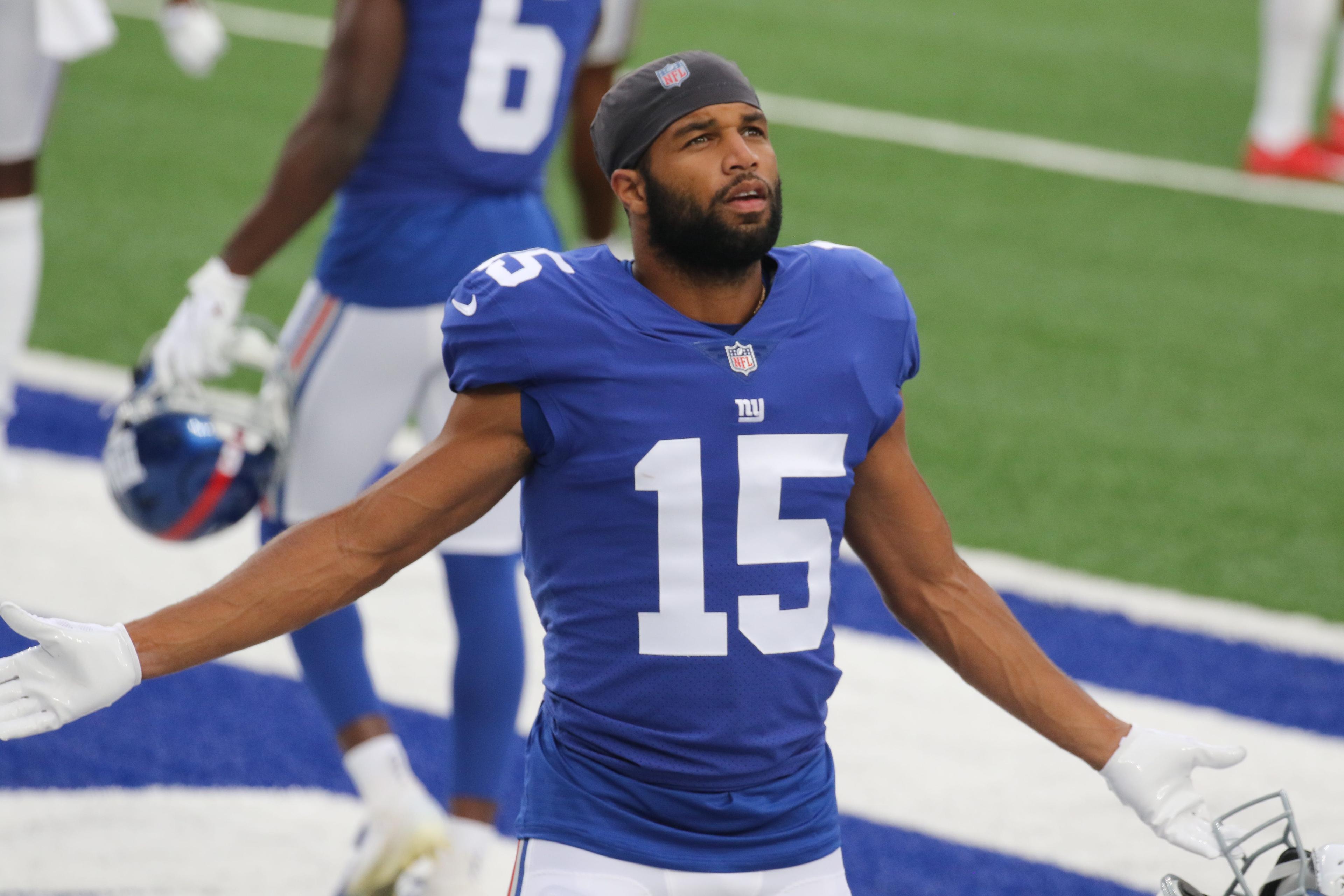 Golden Tate III dances to the music before the New York Giants play an inter-sqaud game, the Blue White scrimmage at MetLife Stadium on August 28 2020. The New York Giants Play An Inter Sqaud Game The Blue White Scrimmage At Metlife Stadium On August 28 2020 / Chris Pedota, NorthJersey.com via Imagn Content Services, LLC
