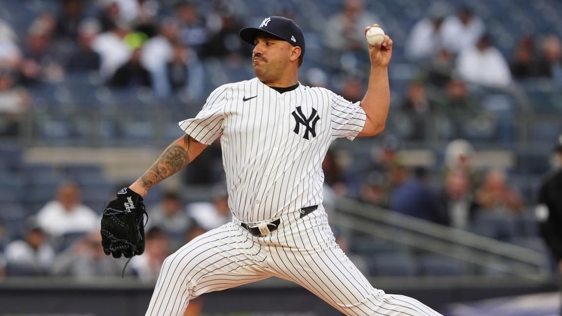 New York Yankees pitcher Nestor Cortes (65) delivers a pitch against the Miami Marlins during the first inning at Yankee Stadium. / Gregory Fisher-USA TODAY Sports