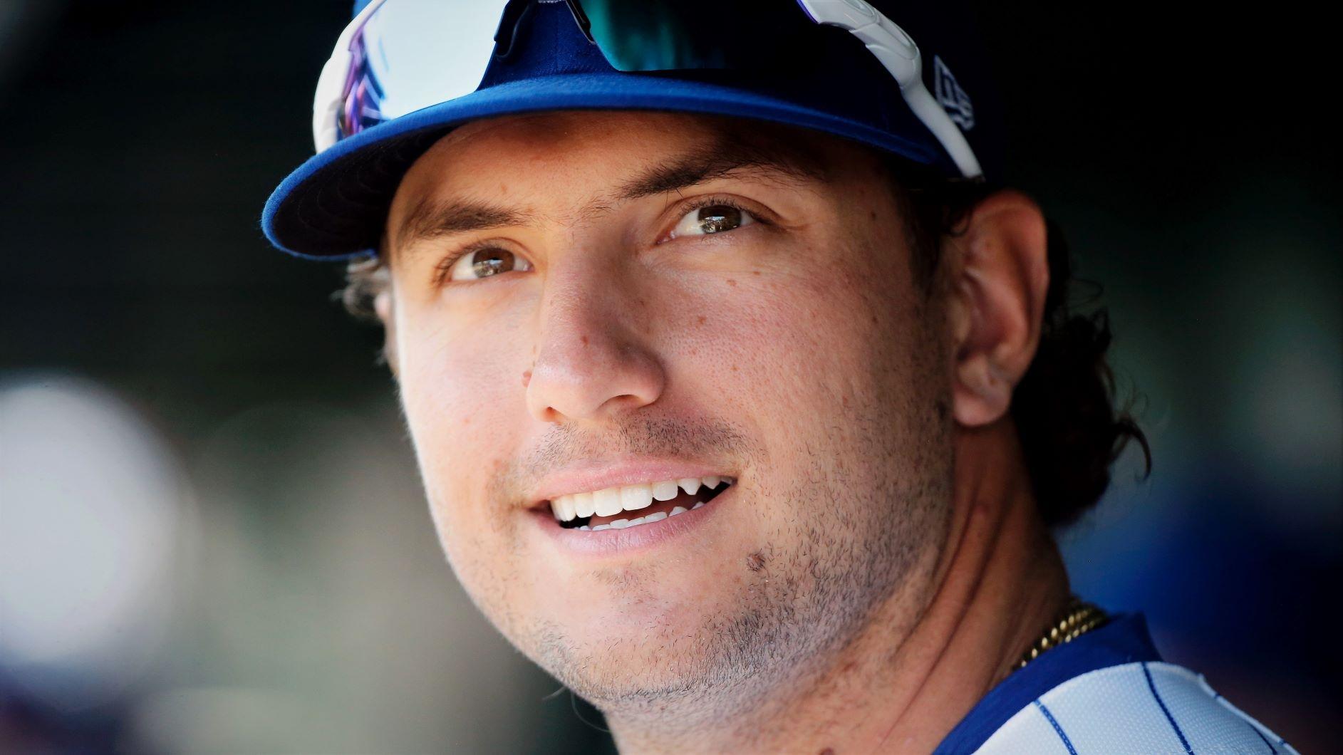 Aug 4, 2019; Chicago, IL, USA; Chicago Cubs center fielder Albert Almora Jr. (5) smiles while in the dugout before the game against the Milwaukee Brewers at Wrigley Field. The Chicago Cubs won 7-2. Mandatory Credit: Jon Durr-USA TODAY Sports / © Jon Durr-USA TODAY Sports