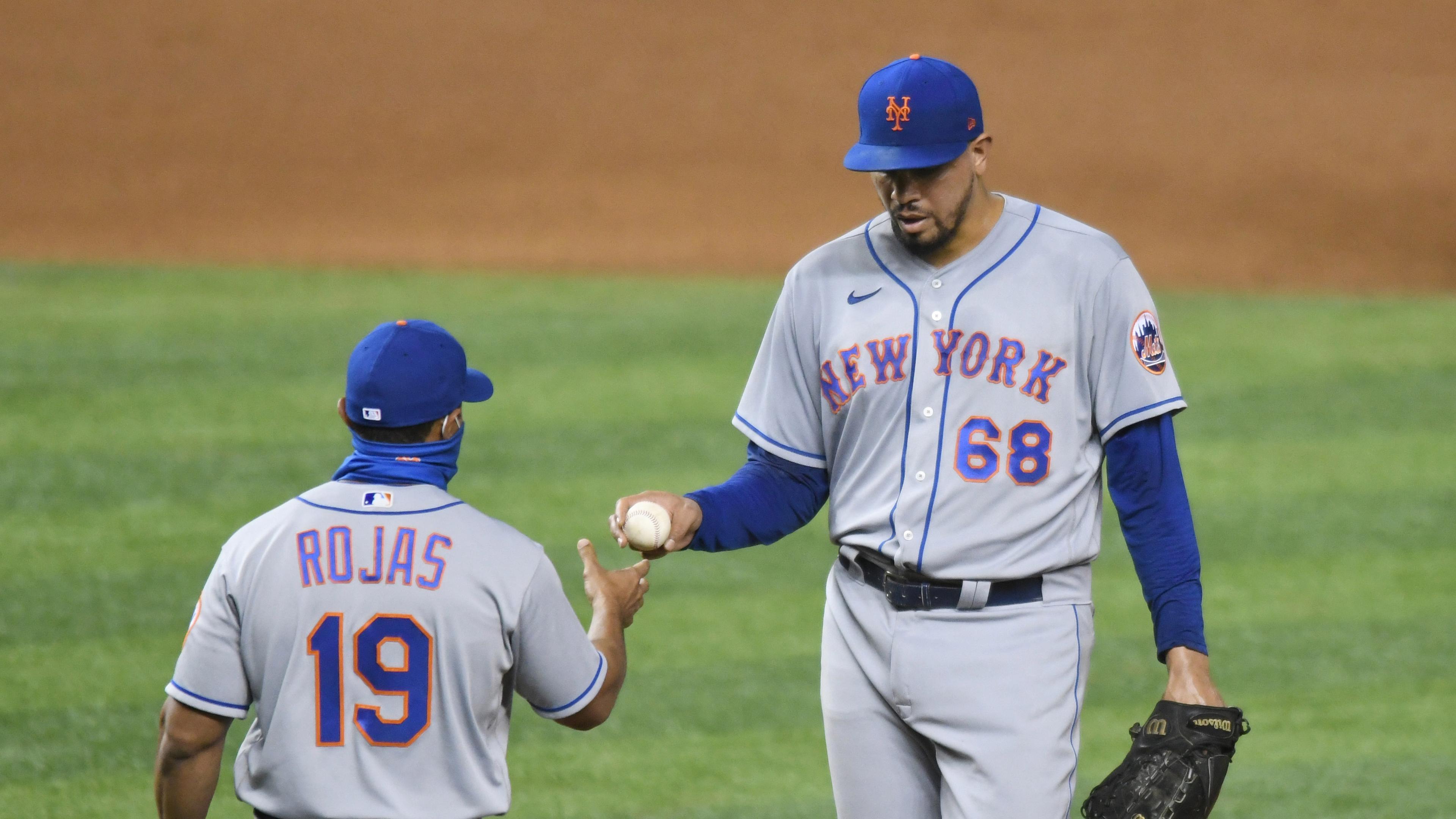 Dellin Betances hands ball over to Luis Rojas / USA TODAY