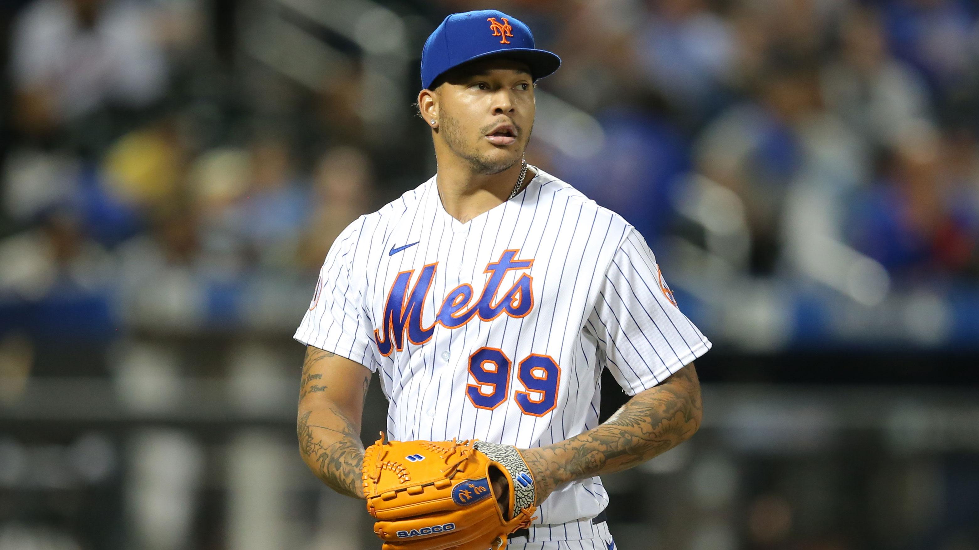 Sep 29, 2021; New York City, New York, USA; New York Mets starting pitcher Taijuan Walker (99) walks off the field after the top of the sixth inning against the Miami Marlins at Citi Field. / Brad Penner-USA TODAY Sports