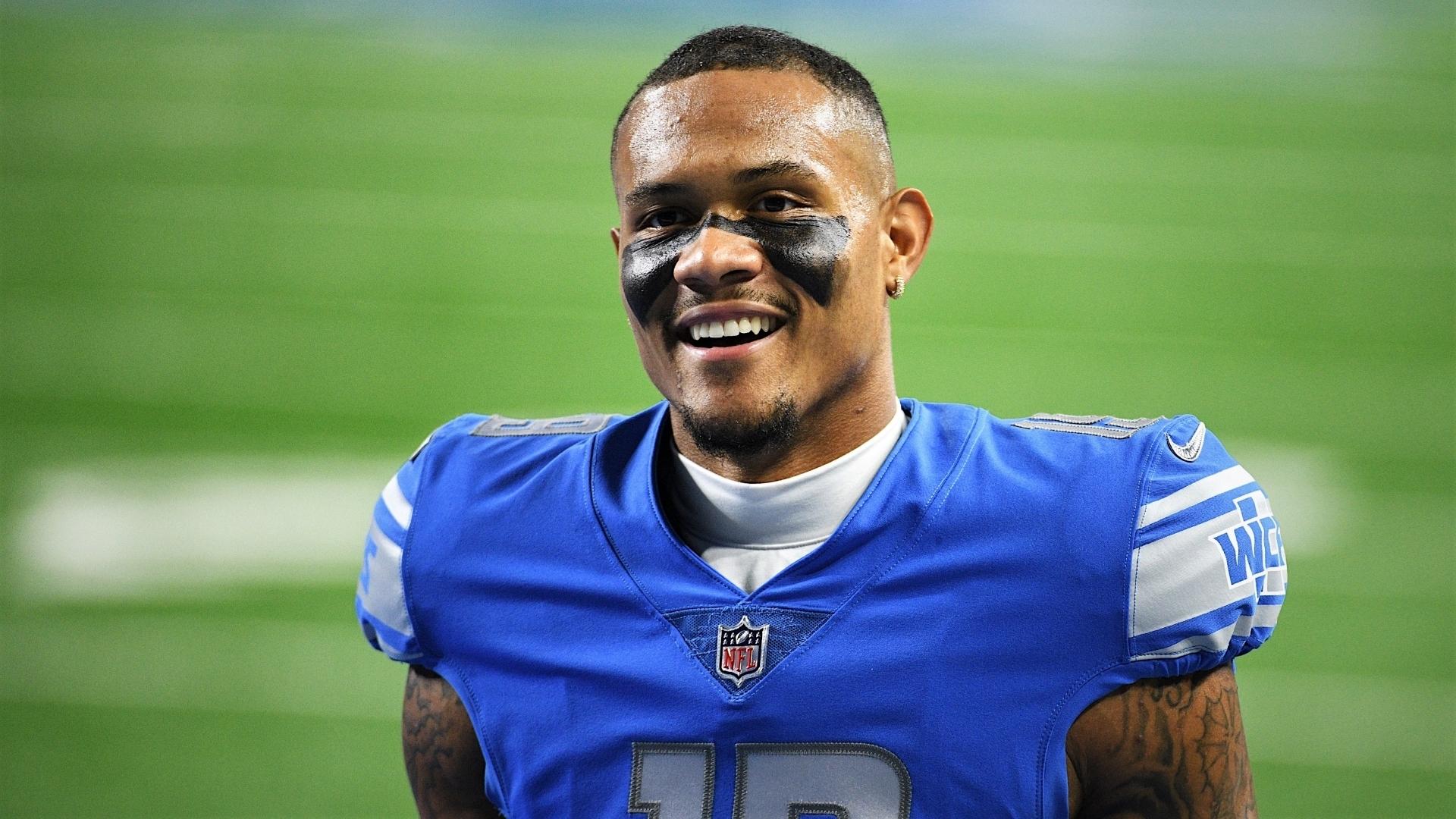 Oct 4, 2020; Detroit, Michigan, USA; Detroit Lions wide receiver Kenny Golladay (19) before the game against the New Orleans Saints at Ford Field. Mandatory Credit: Tim Fuller-USA TODAY Sports / © Tim Fuller-USA TODAY Sports