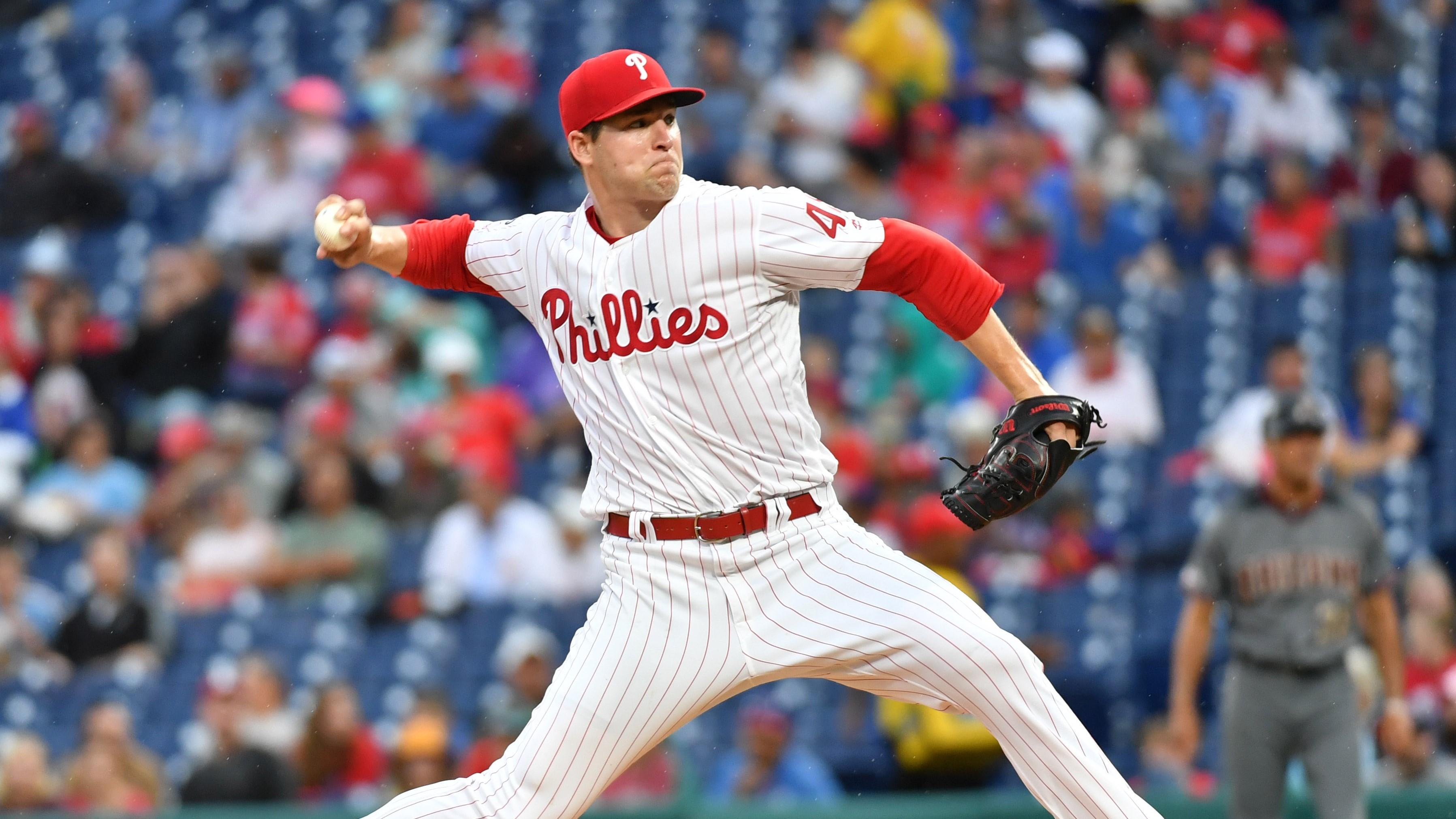 Philadelphia Phillies starting pitcher Jerad Eickhoff (48) throws a pitch during the first inning against the Arizona Diamondbacks at Citizens Bank Park. / Eric Hartline