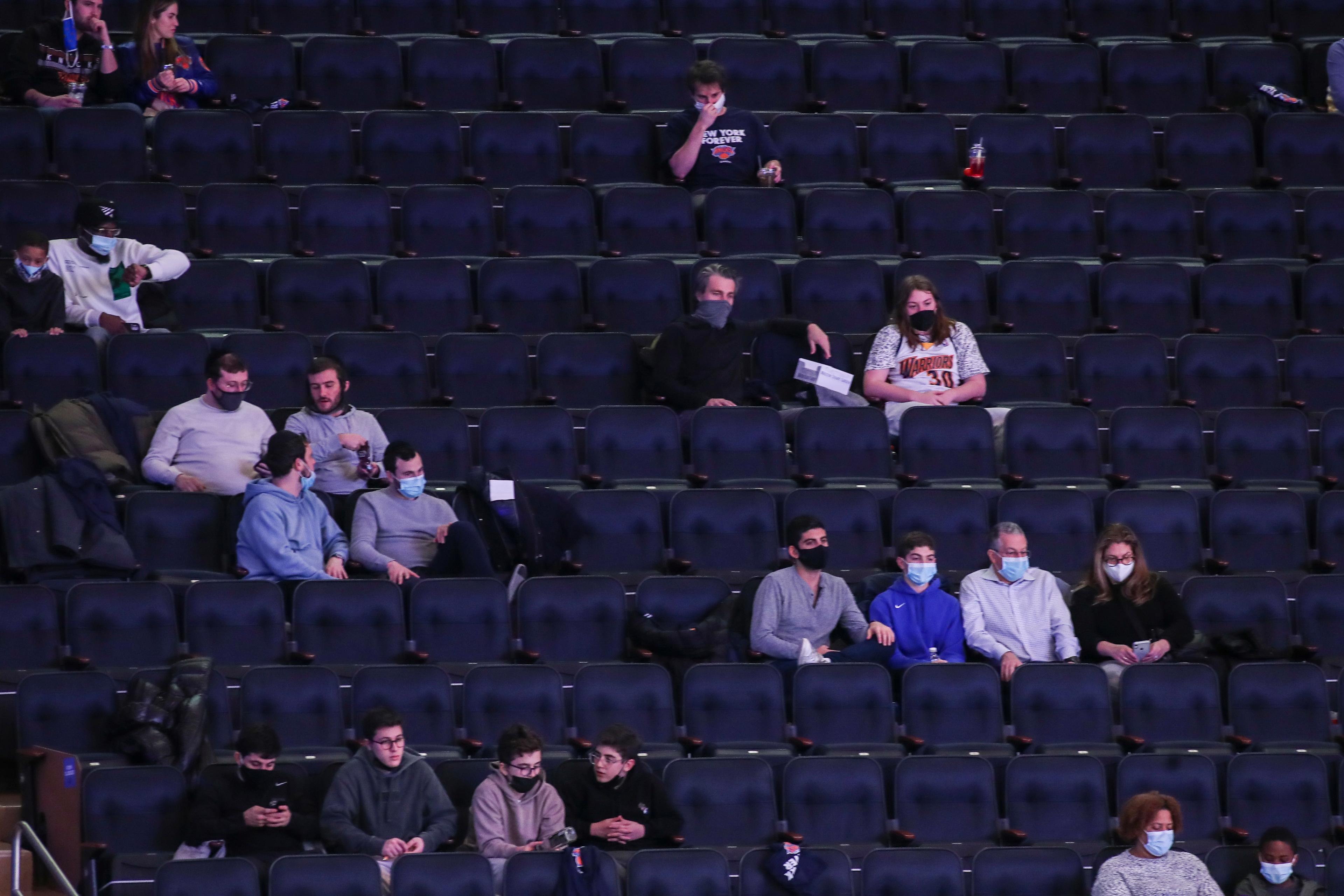 Feb 23, 2021; New York, New York, USA; Fans watch the New York Knicks play against the Golden State Warriors at Madison Square Garden. Mandatory Credit: Wendell Cruz-USA TODAY Sports / Wendell Cruz-USA TODAY Sports