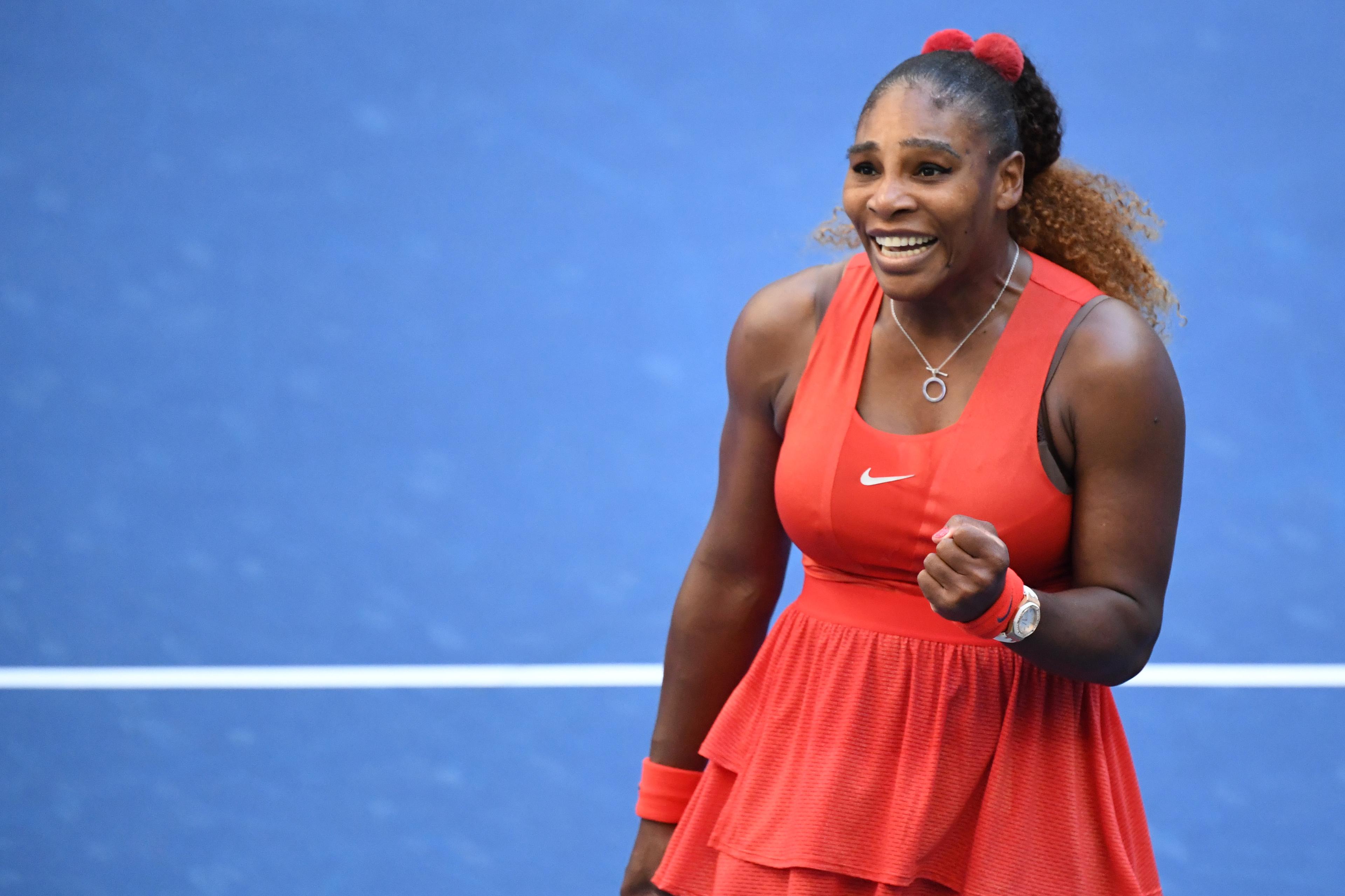 Sep 5, 2020; Flushing Meadows, New York, USA; Serena Williams of the United States celebrates after match point against Sloane Stephens of the United States (not pictured) on day six of the 2020 U.S. Open tennis tournament at USTA Billie Jean King National Tennis Center. Mandatory Credit: Danielle Parhizkaran-USA TODAY Sports / Danielle Parhizkaran-USA TODAY Sports