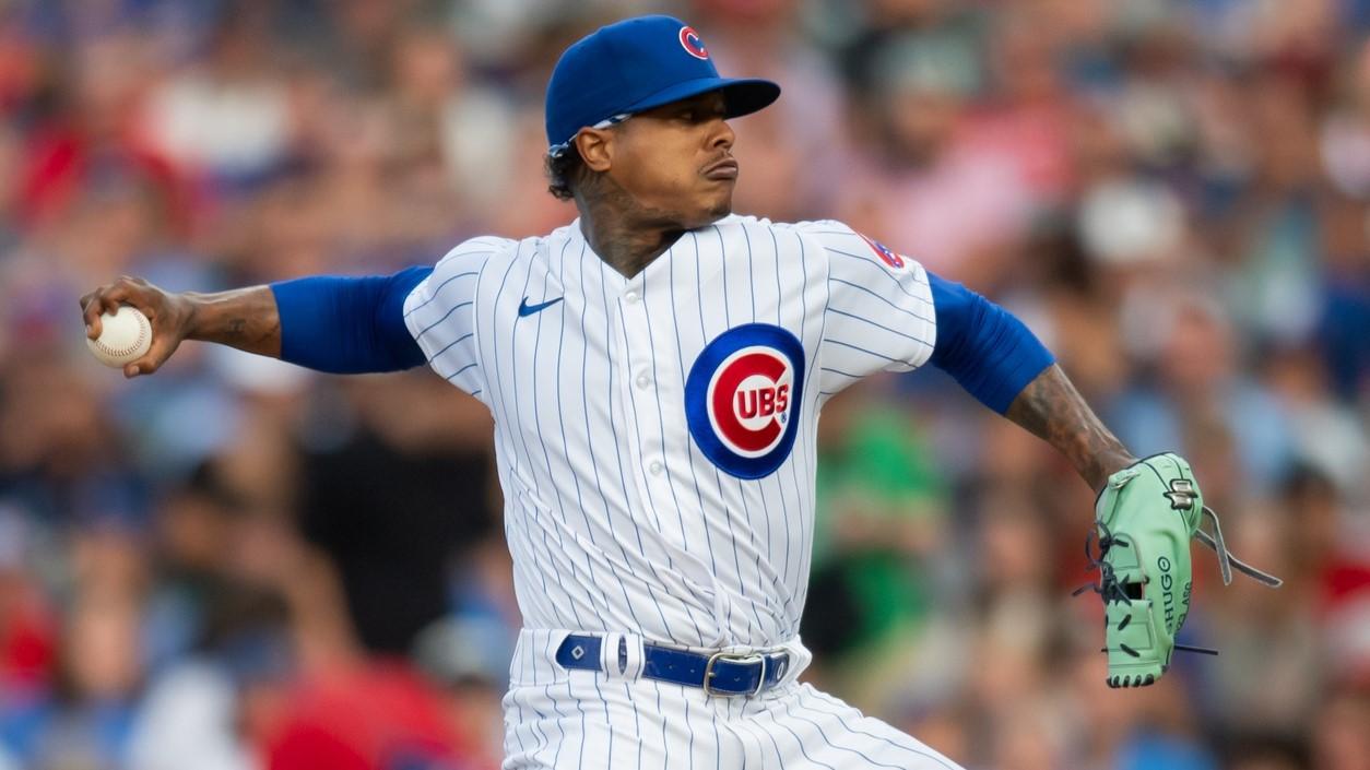 Jul 31, 2023; Chicago, Illinois, USA; Chicago Cubs starting pitcher Marcus Stroman (0) pitches during the first inning against the Cincinnati Reds at Wrigley Field. / Patrick Gorski-USA TODAY Sports