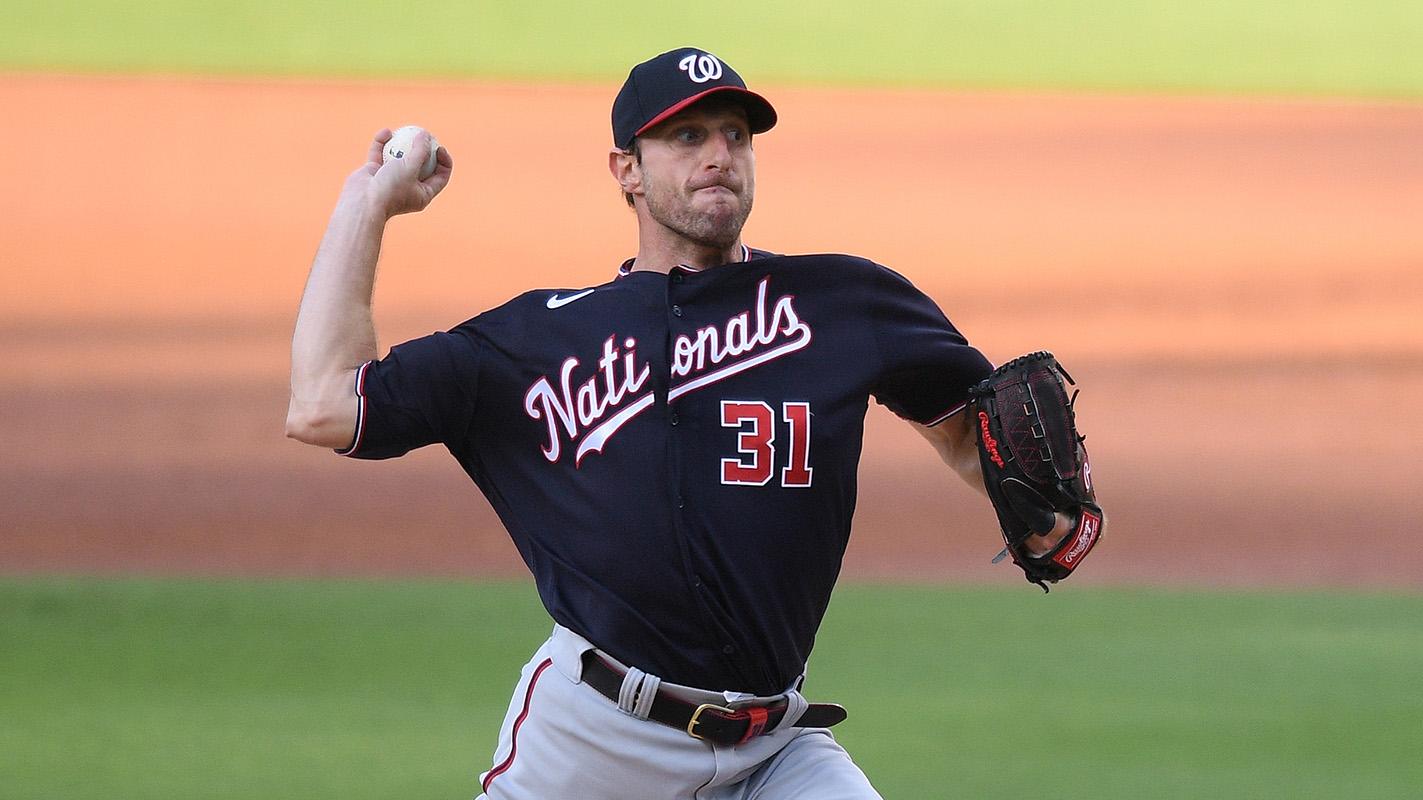 Jul 8, 2021; San Diego, California, USA; Washington Nationals starting pitcher Max Scherzer (31) throws a pitch against the San Diego Padres during the first inning at Petco Park. / Orlando Ramirez-USA TODAY Sports