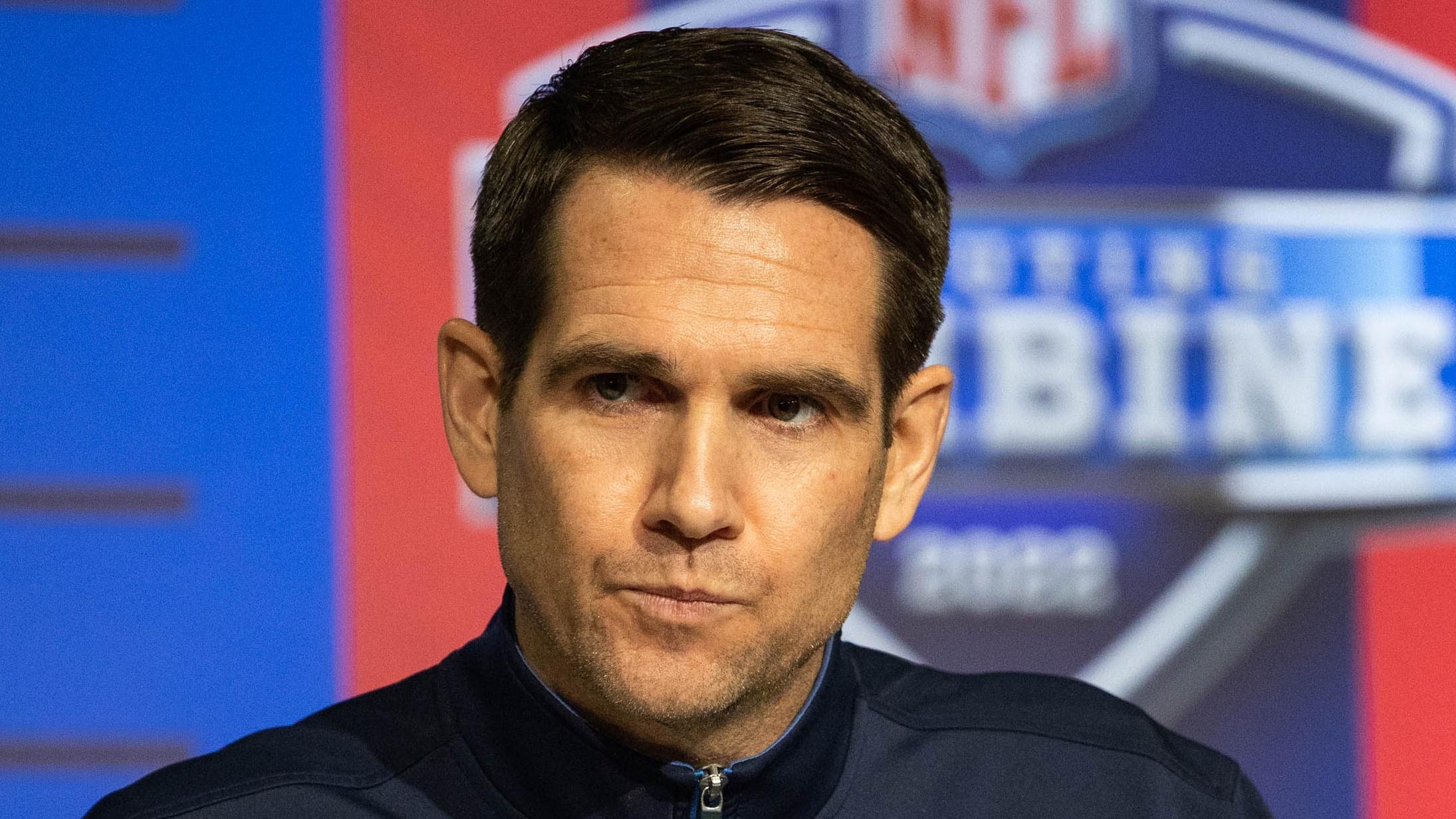 Mar 1, 2022; Indianapolis, IN, USA; New York giants general manager Joe Schoen talks to the media during the 2022 NFL Combine. Mandatory Credit: Trevor Ruszkowski-USA TODAY Sports / © Trevor Ruszkowski-USA TODAY Sports