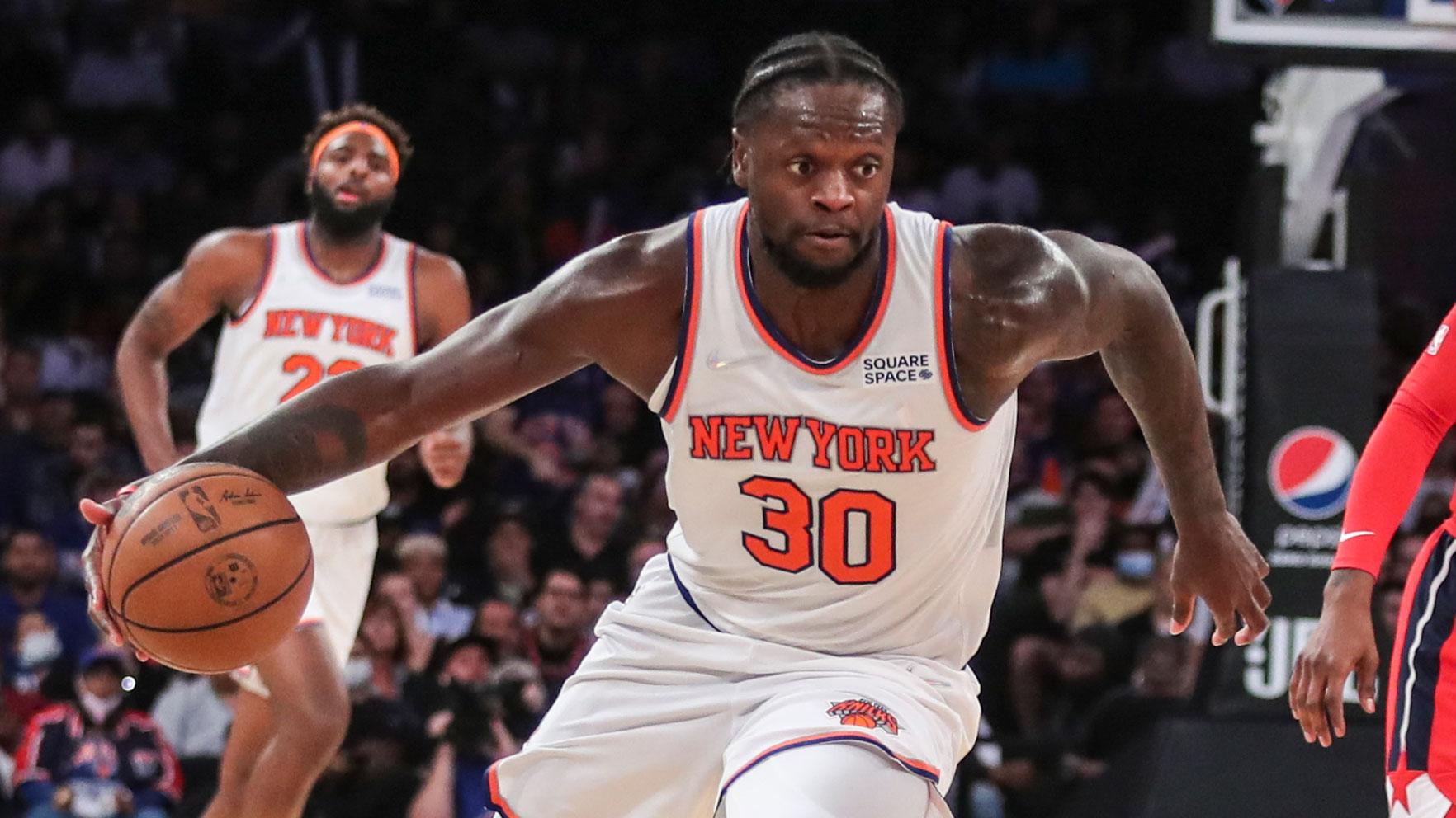 Oct 15, 2021; New York, New York, USA; New York Knicks forward Julius Randle (30) drives to the basket against the Washington Wizards in the third quarter at Madison Square Garden. / Wendell Cruz-USA TODAY Sports