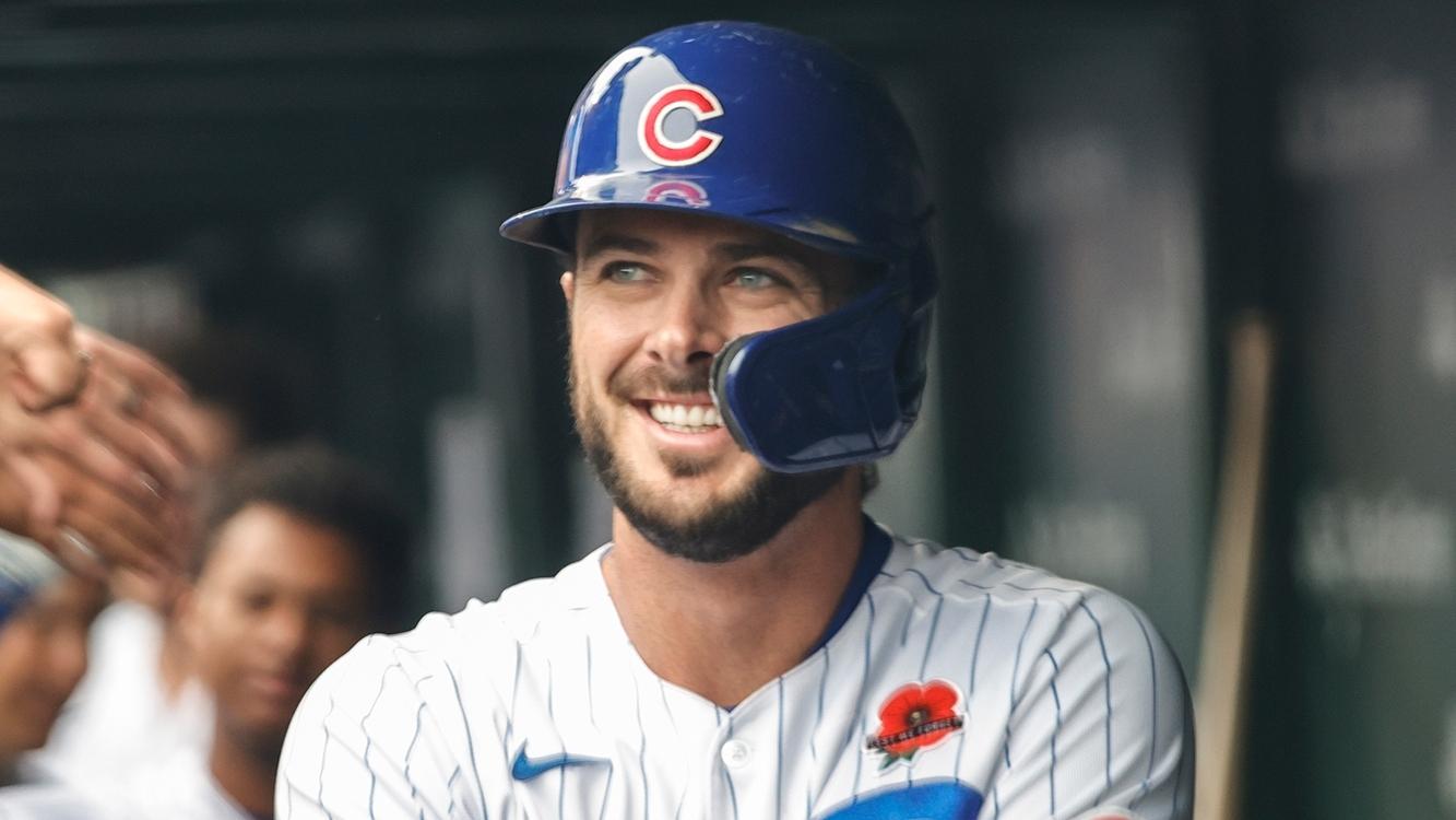 May 31, 2021; Chicago, Illinois, USA; Chicago Cubs third baseman Kris Bryant (17) smiles after hitting a two-run home run against the San Diego Padres during the fifth inning at Wrigley Field. / Kamil Krzaczynski-USA TODAY Sports